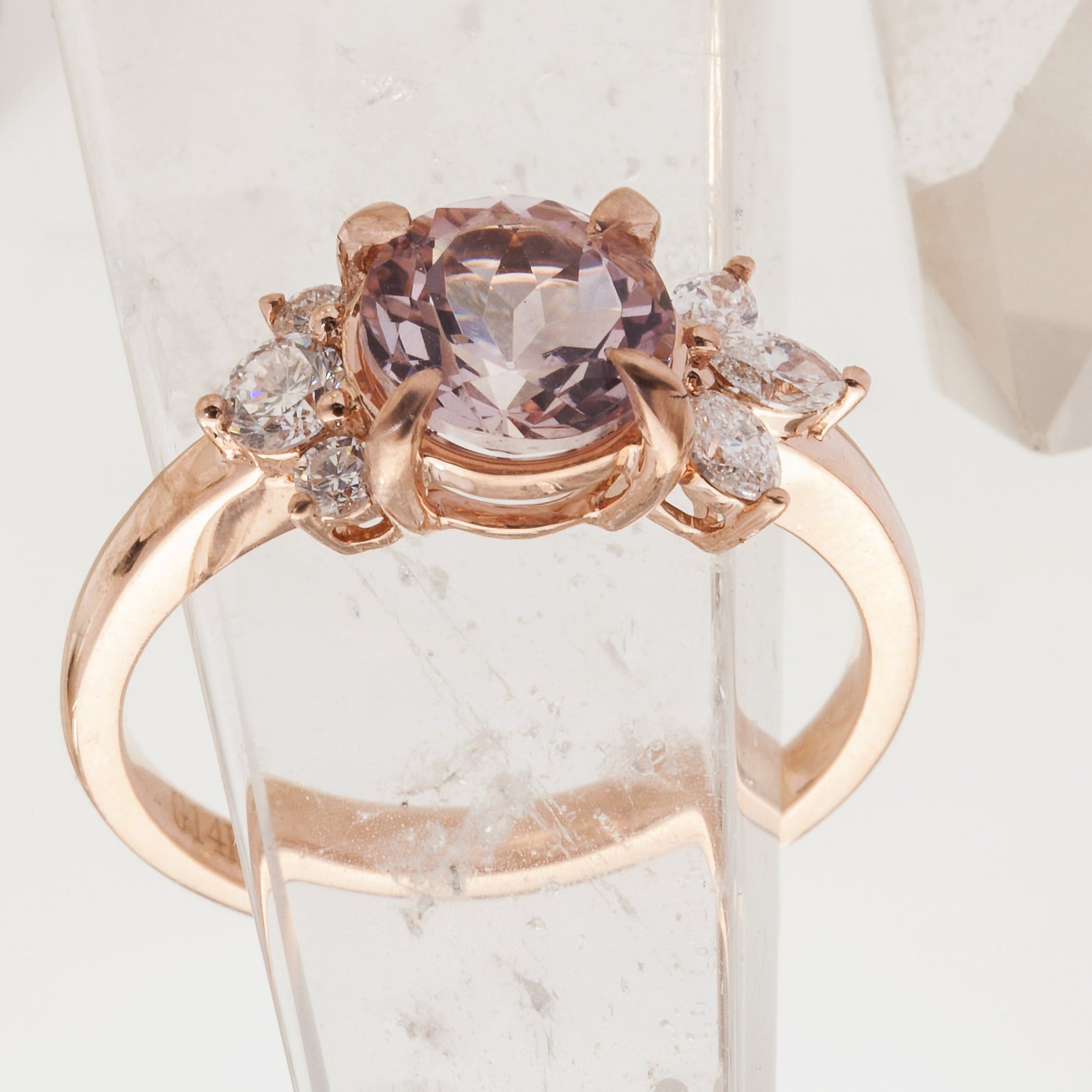 Windfall Jewellery Cleo floral diamond engagement ring in rose gold with marquise and round diamonds forming a petal cluster — elegant handcrafted bridal jewellery Australia.