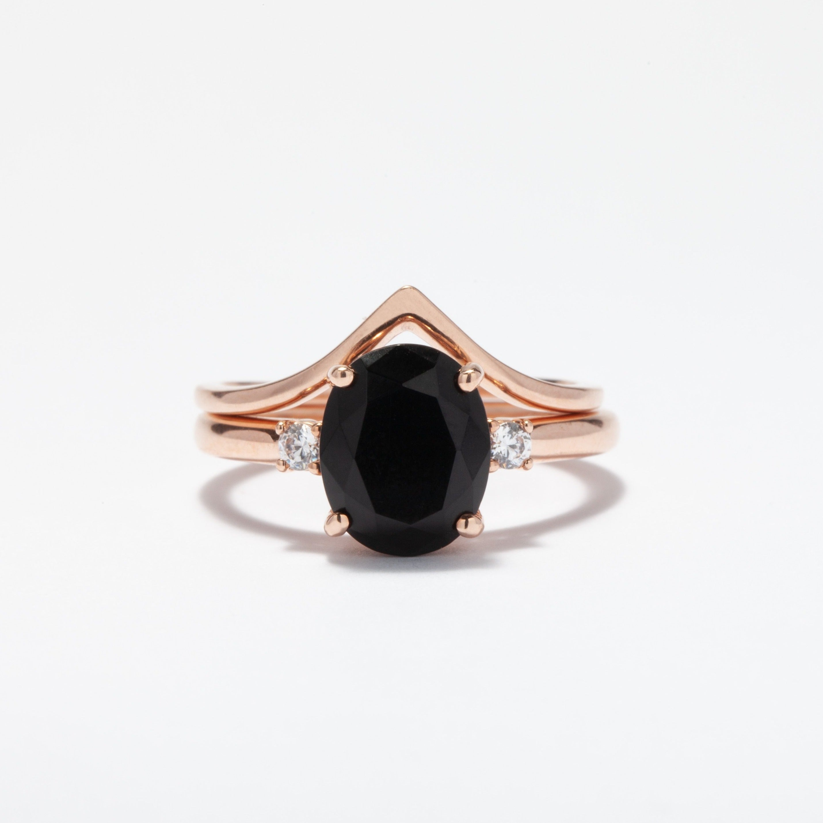Windfall Jewellery Lotus Oval black diamond engagement ring in rose gold with minimalist three-stone design — handcrafted fine jewellery Australia
