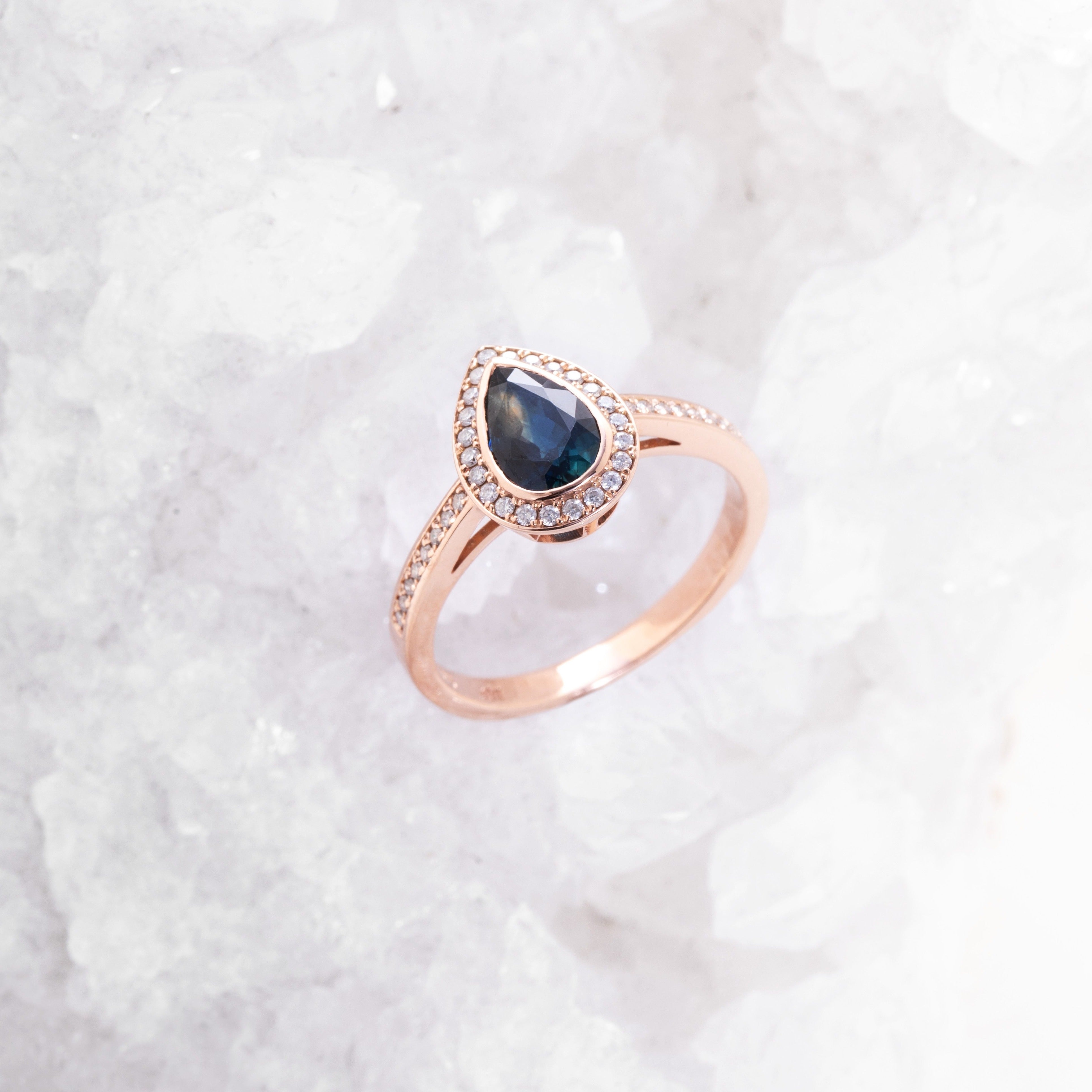 Pear Halo Ring - Bezel Set