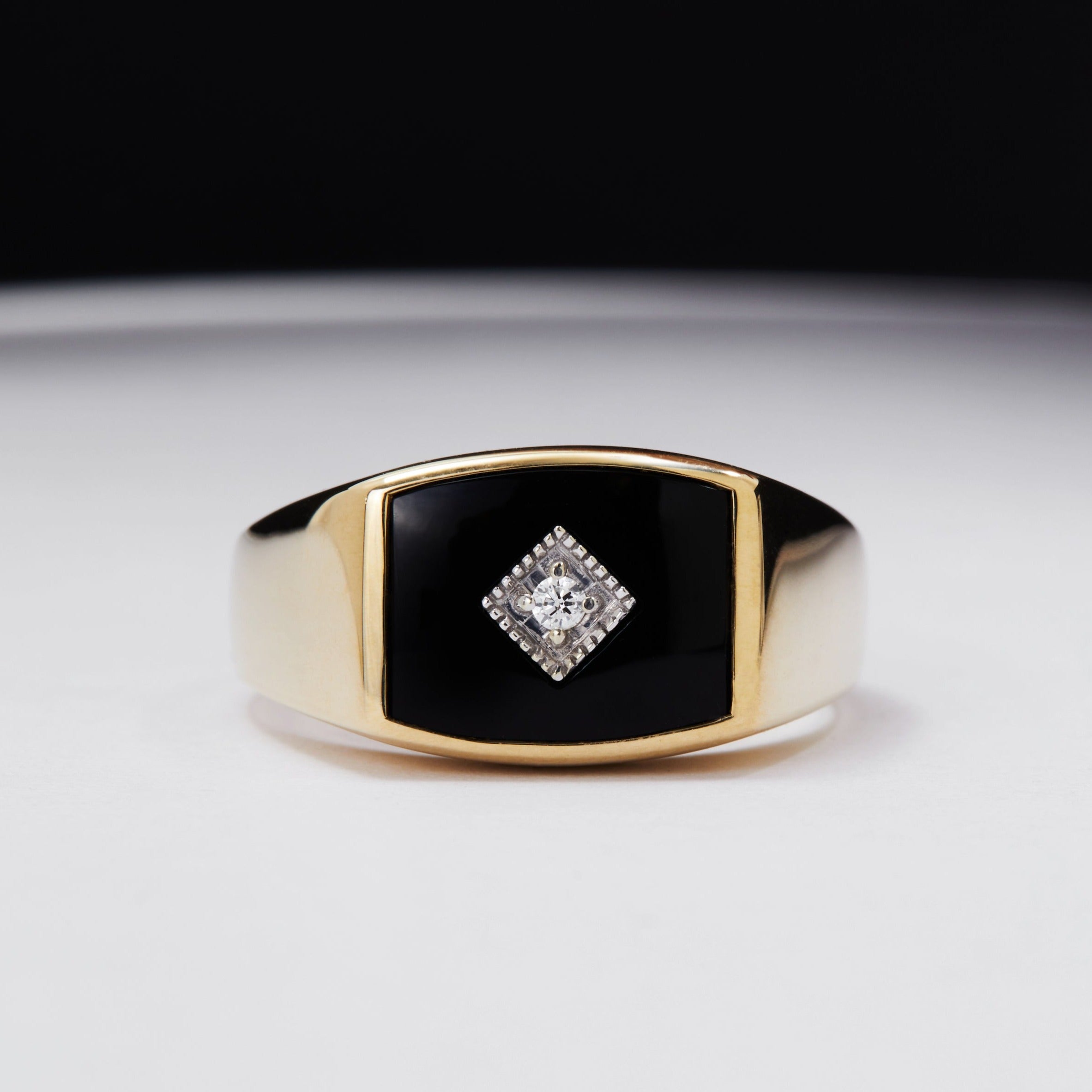 SALE - Baltimore Black Onyx Signet - Diamond Set