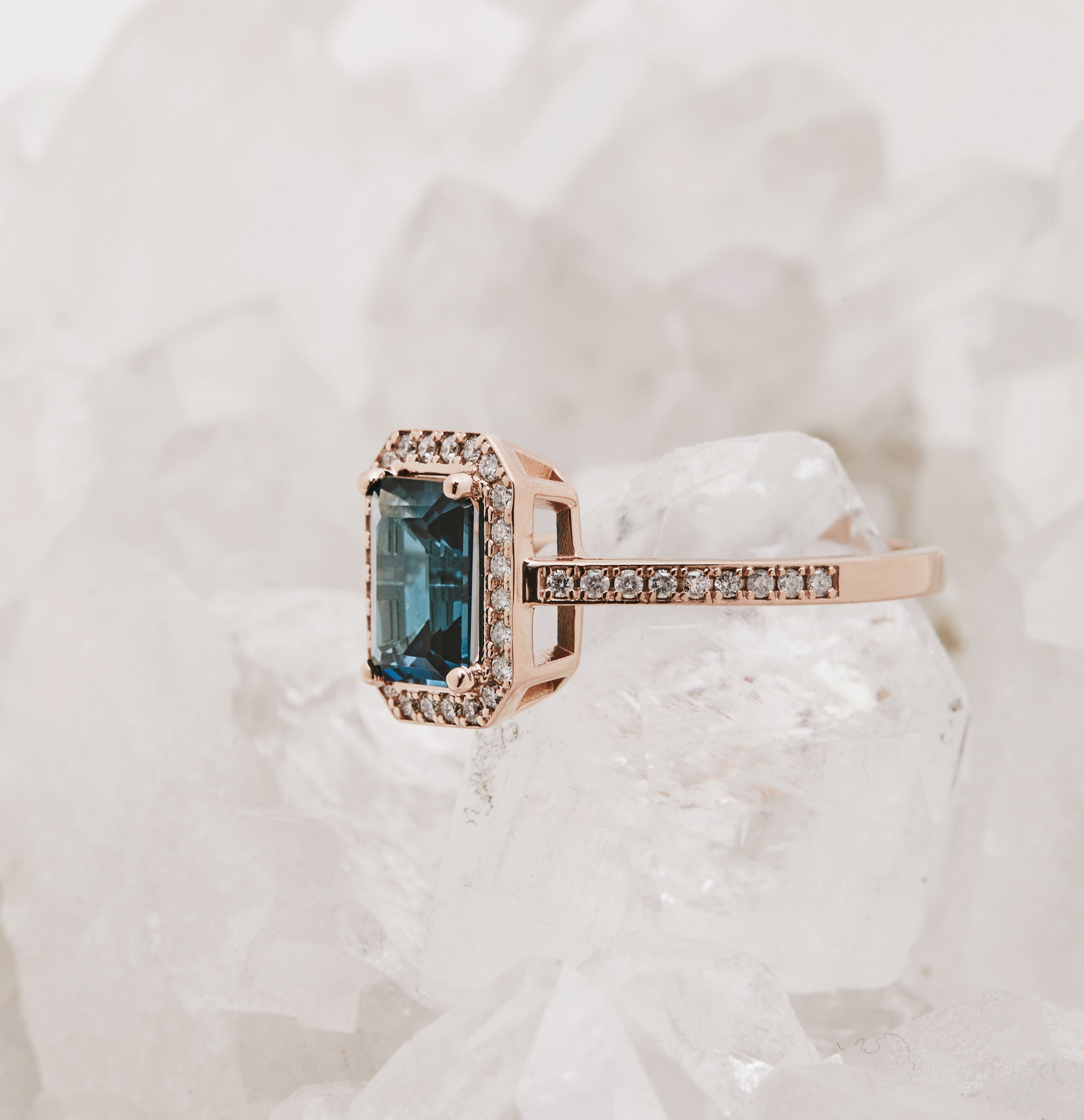Emerald Cut Halo Ring