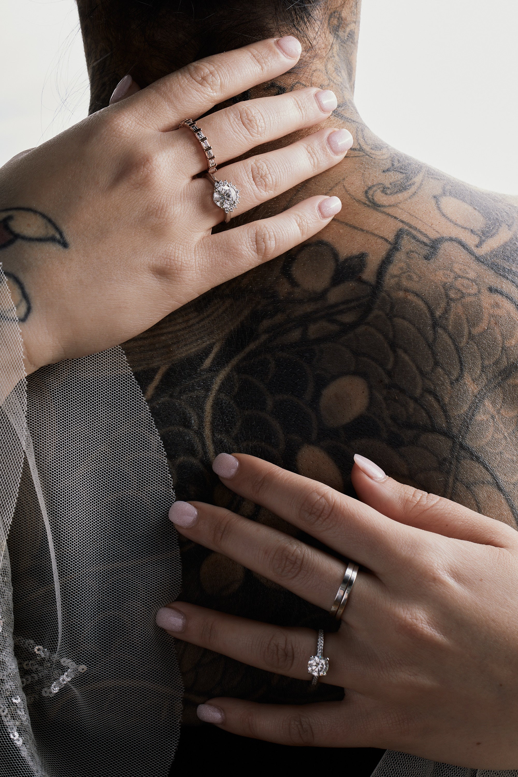 Windfall Jewellery Ara Solitaire diamond engagement ring with matching contoured wedding bands in white gold — elegant bridal set handcrafted in Australia