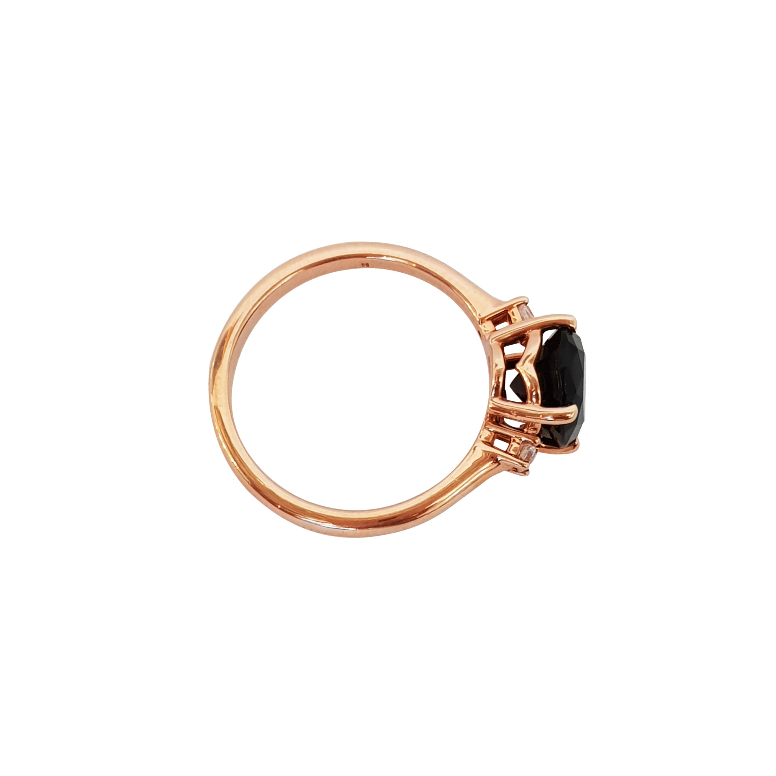 Windfall Jewellery Lotus Oval black diamond engagement ring in rose gold with minimalist three-stone design — handcrafted fine jewellery Australia