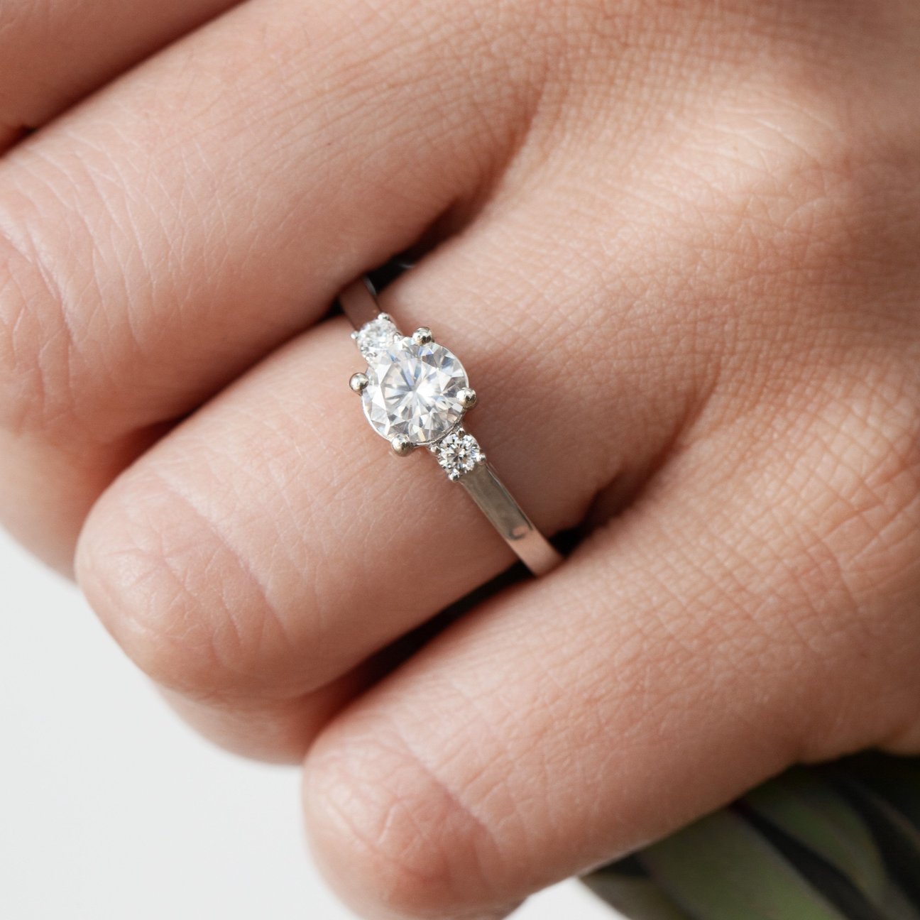 Handcrafted moissanite engagement ring by Windfall Jewellery Australia