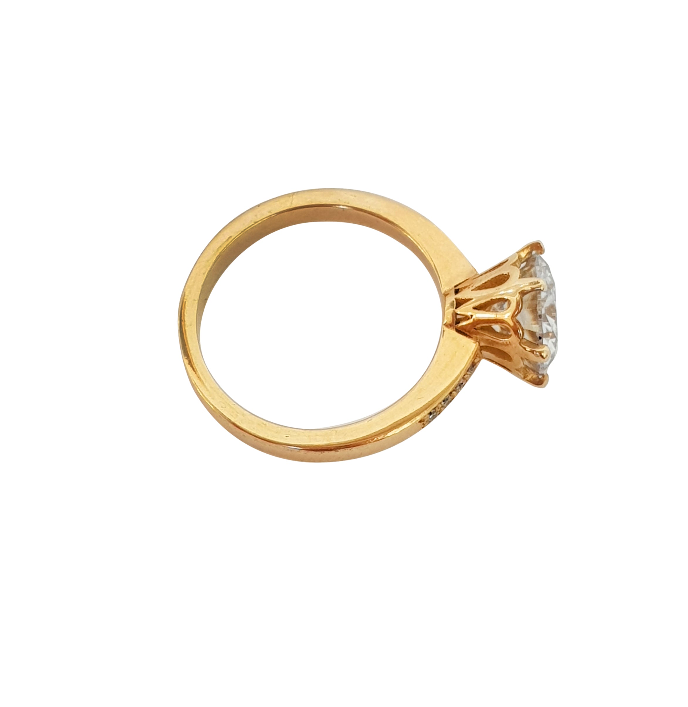 Round moissanite engagement ring in 9ct yellow gold with diamond accents