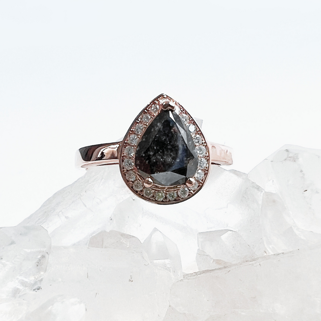 1.5CT Pear Salt + Pepper Halo - Ready To Ship