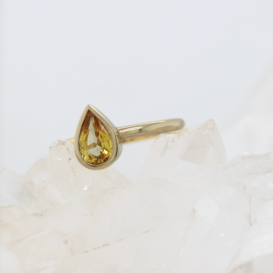 Bezel set pear solitaire - Citrine - Ready to Ship