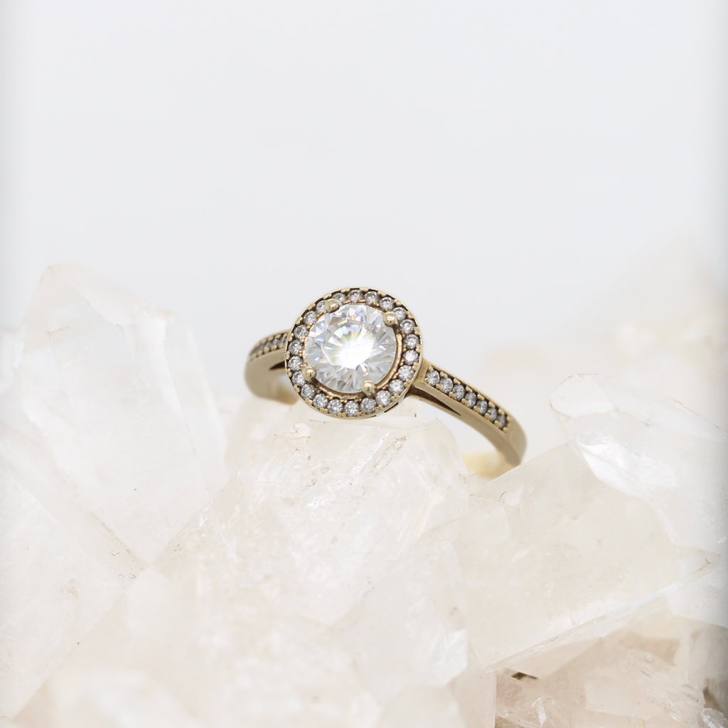 Halo Ring (thicker band) - Moissanite - Yellow Gold - Ready to Ship