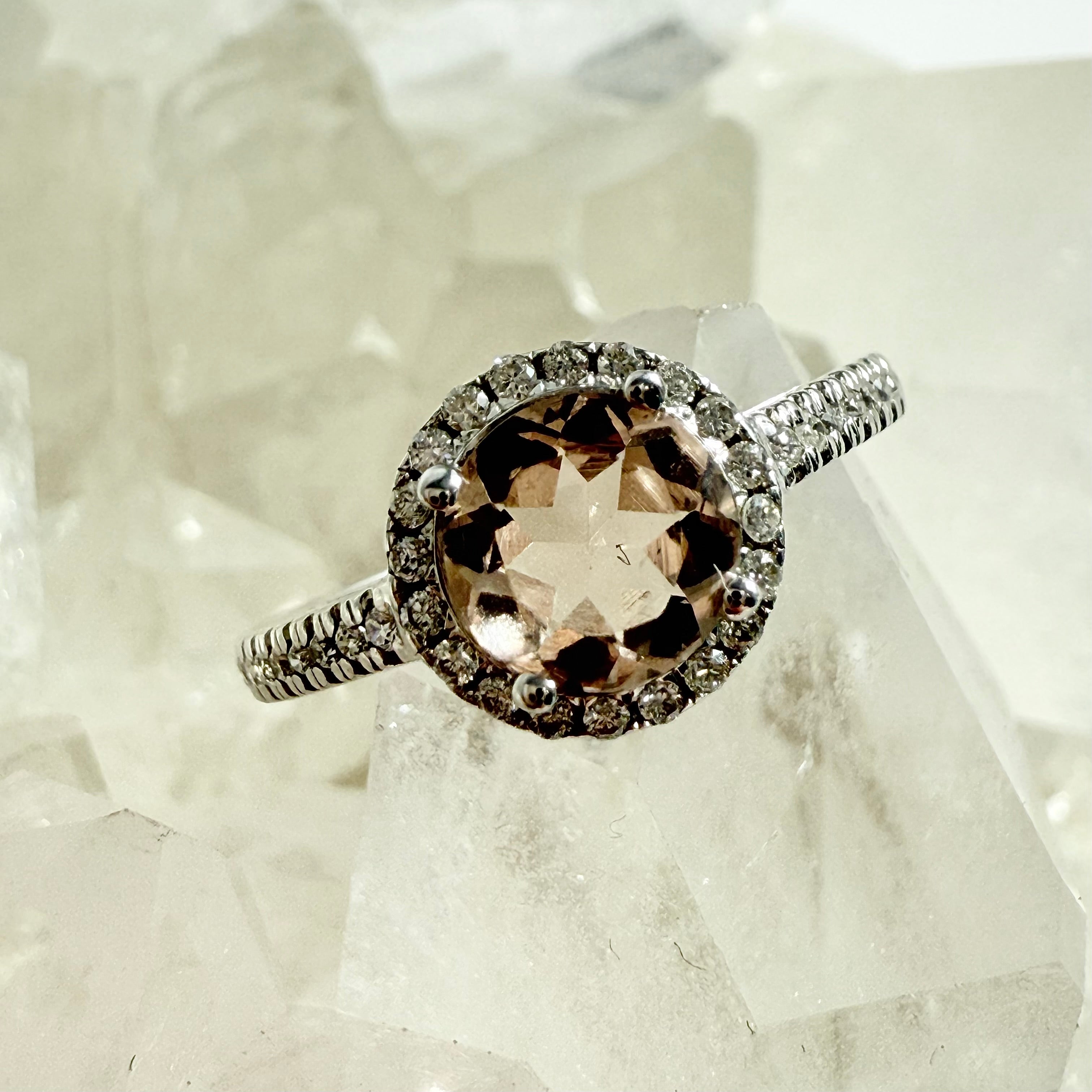 SALE - 6MM Morganite Halo - Size K