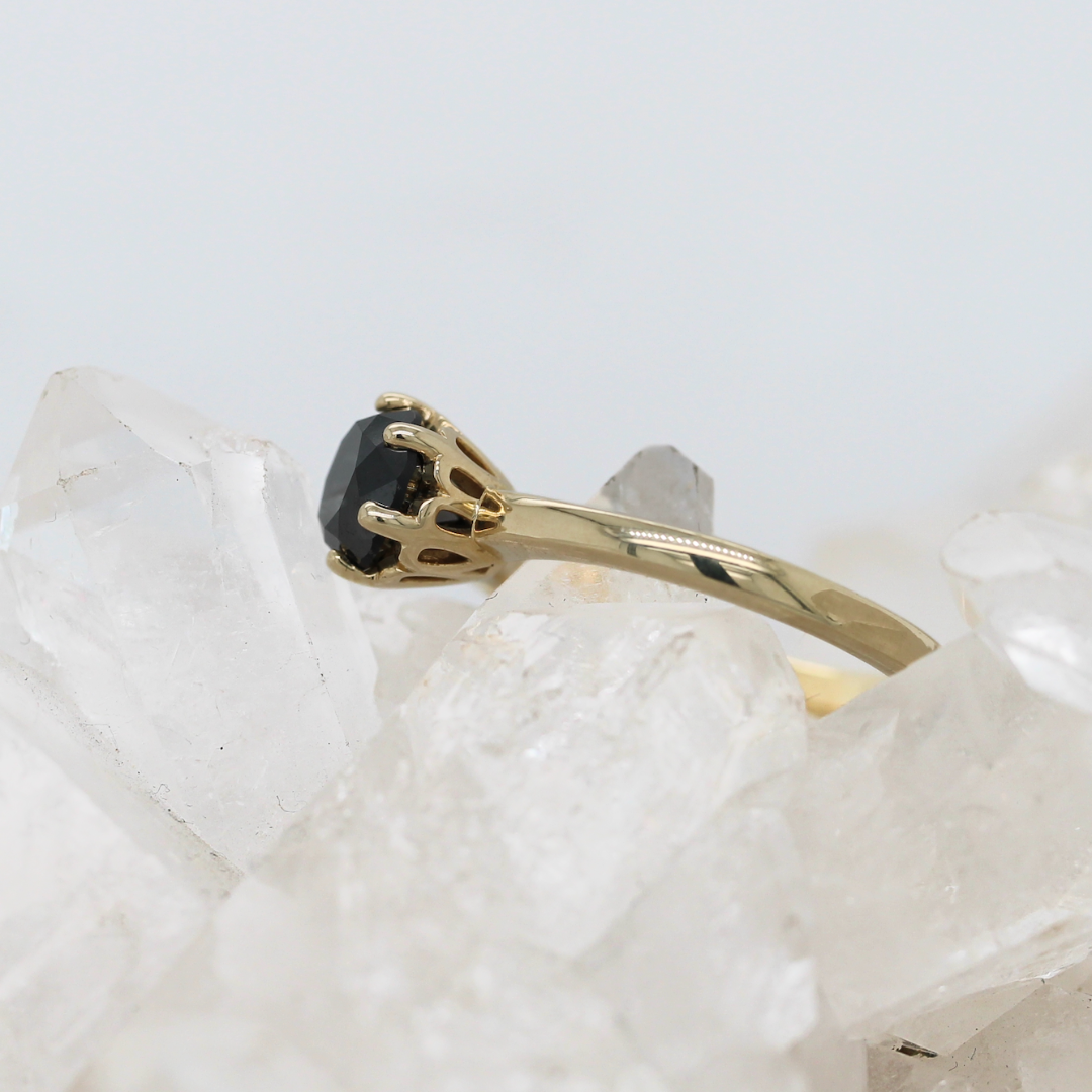 Plain Poppy Solitaire - 1.5ct Black Diamond - Yellow Gold - Ready to Ship