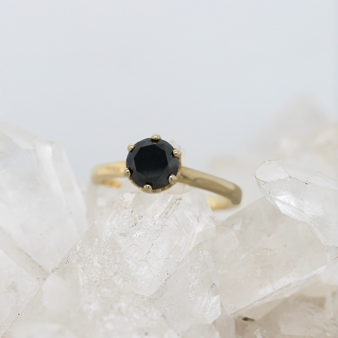 Plain Poppy Solitaire - 1.5ct Black Diamond - Yellow Gold - Ready to Ship