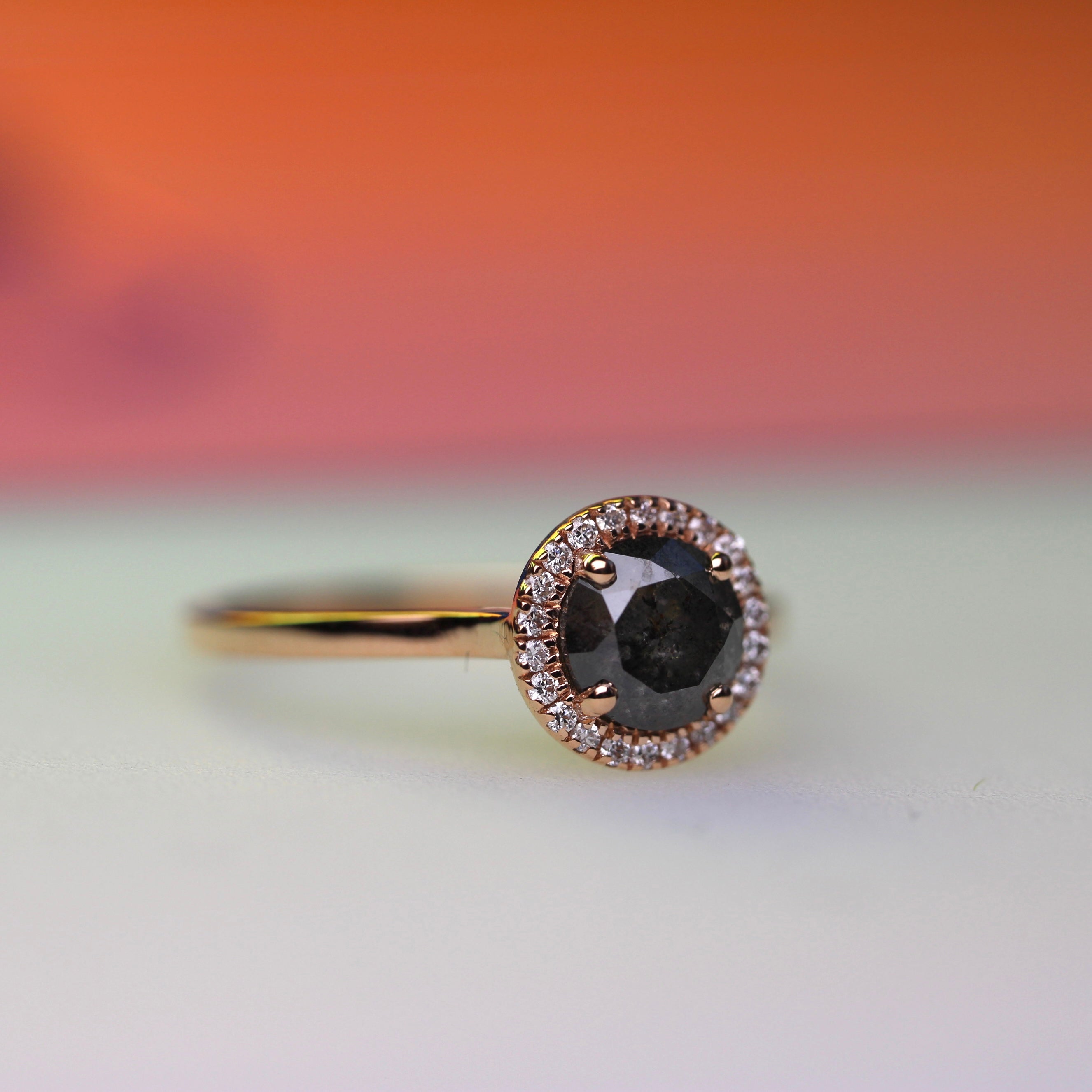 Bespoke -  .96CT Salt + Pepper Floating Halo - Rose Gold
