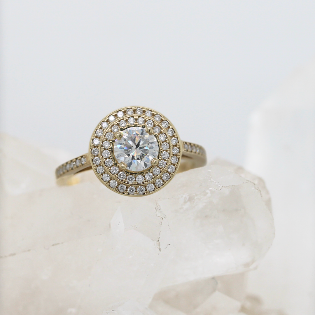 Double Halo - Moissanite - Yellow Gold - Ready to Ship