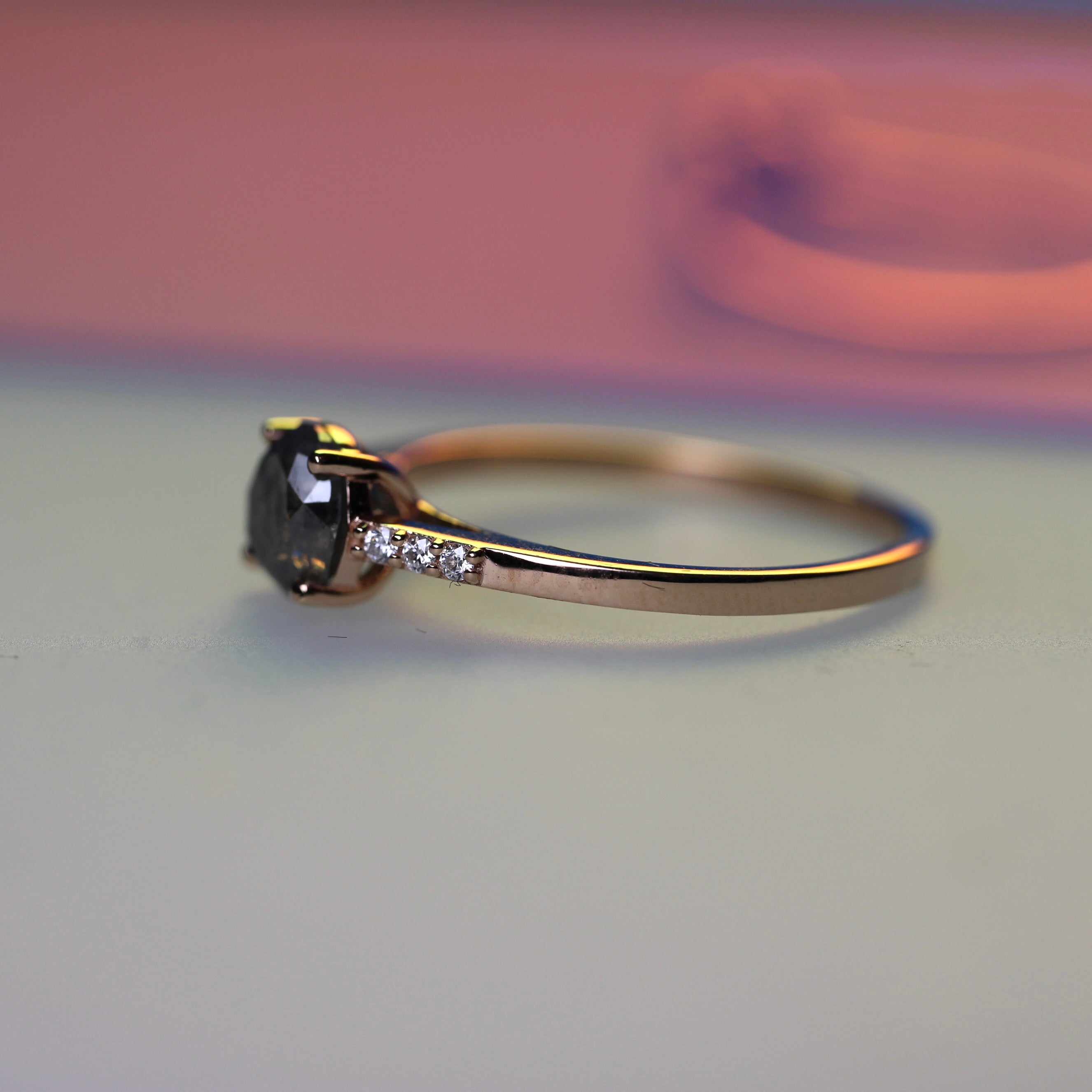 Bespoke -  Salt + Pepper Accented Solitaire - Rose Gold