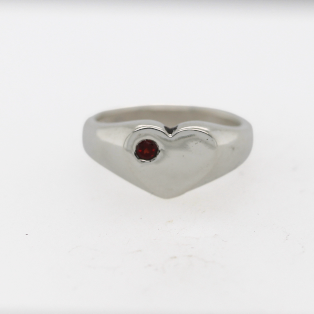 Birthstone Heart Signet - Garnet - Ready to Ship