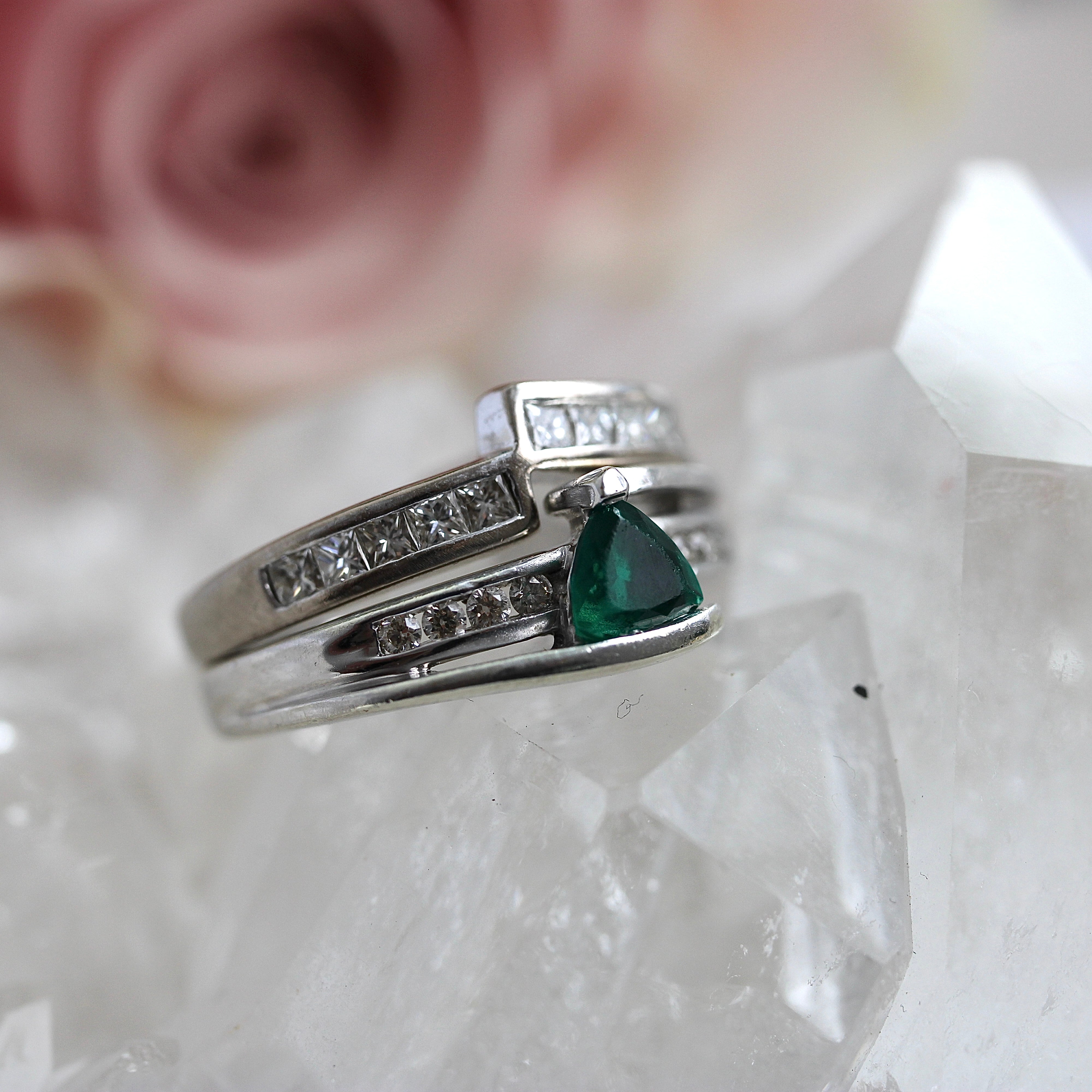 JULY SALE - VINTAGE BIJOUX - Emerald Ring Set - Size 4 3/4