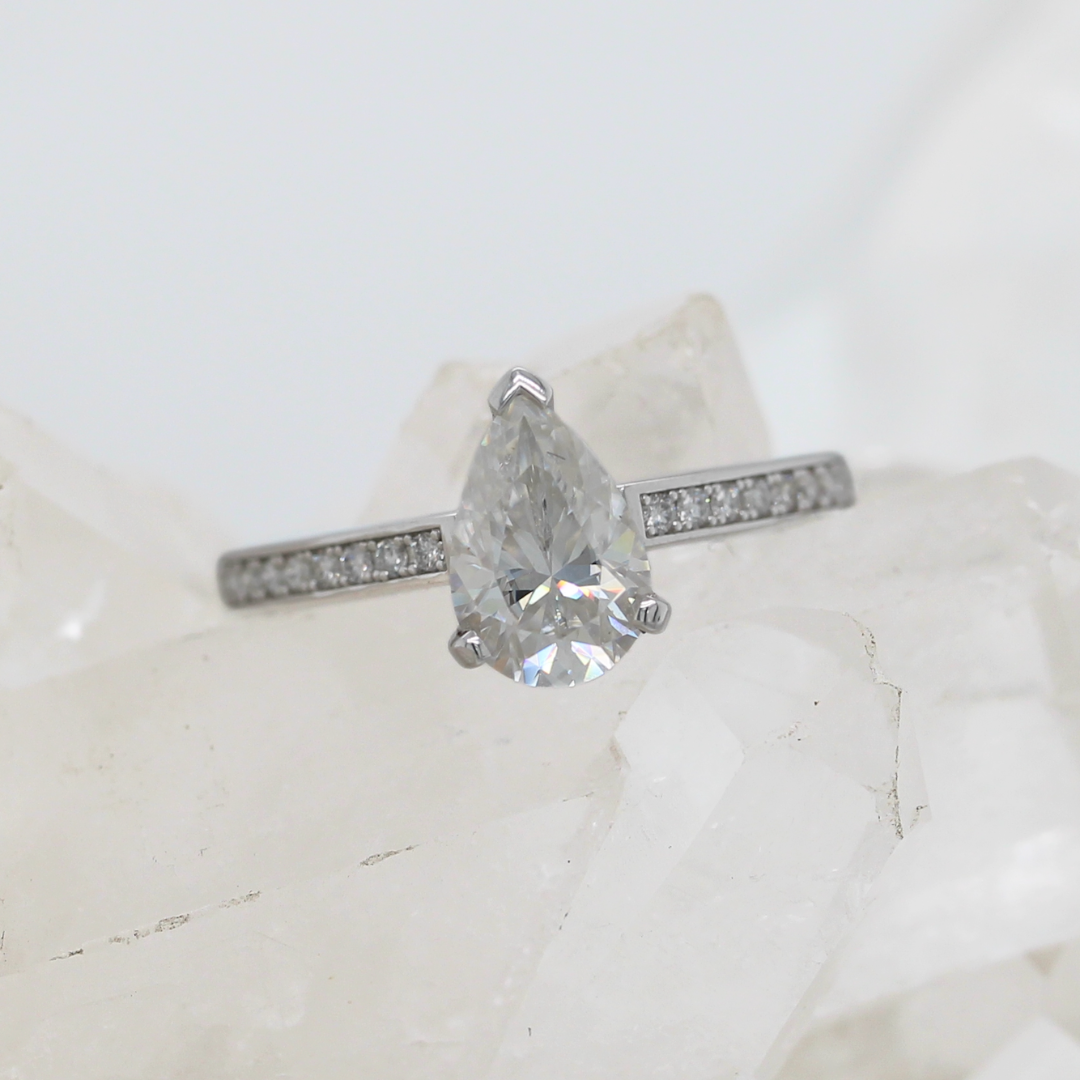 Pear Ara Solitaire - Moissanite - White Gold - Ready to Ship
