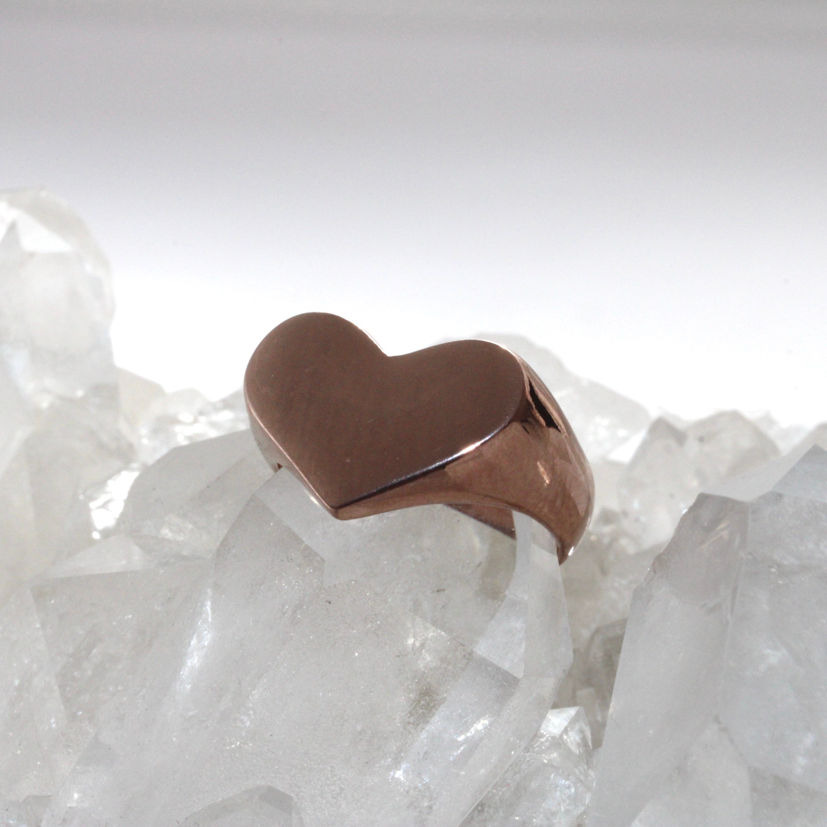 $ALE - Solid Heart Signet - 9ct Rose Gold  - Size O