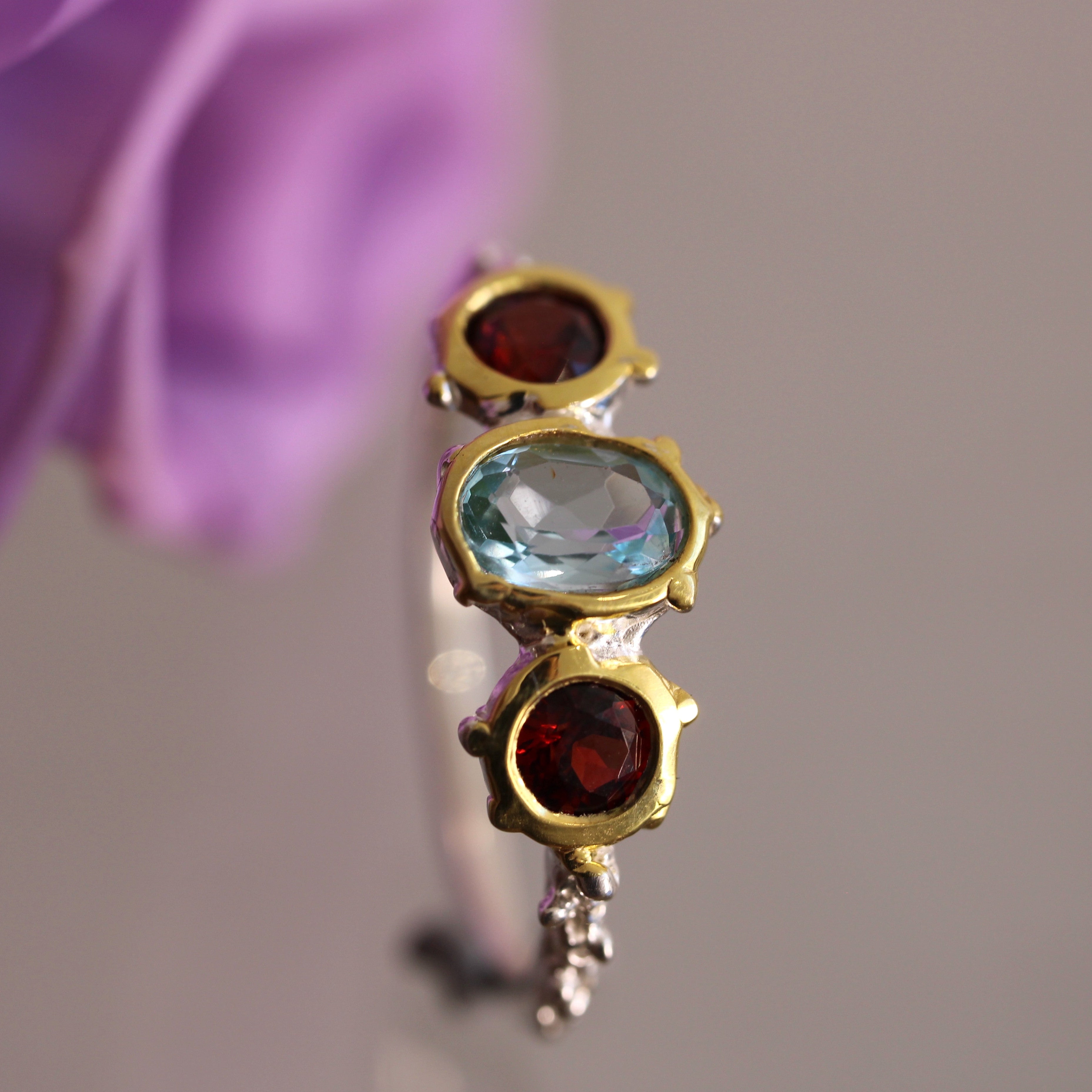 Jewelry with gemstones on a blurred background