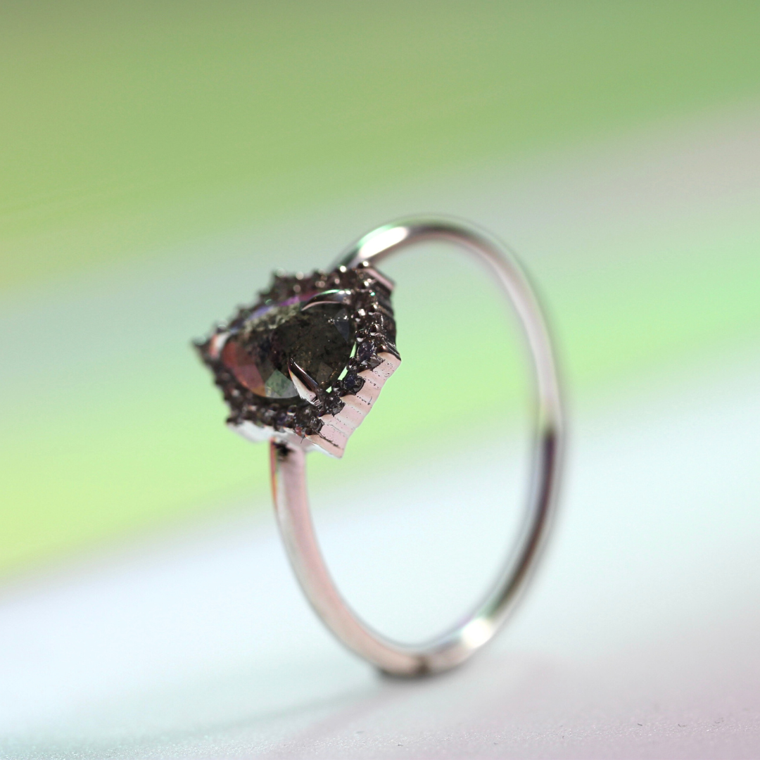Bespoke - Salt + Pepper Tear Halo - 18CT White Gold