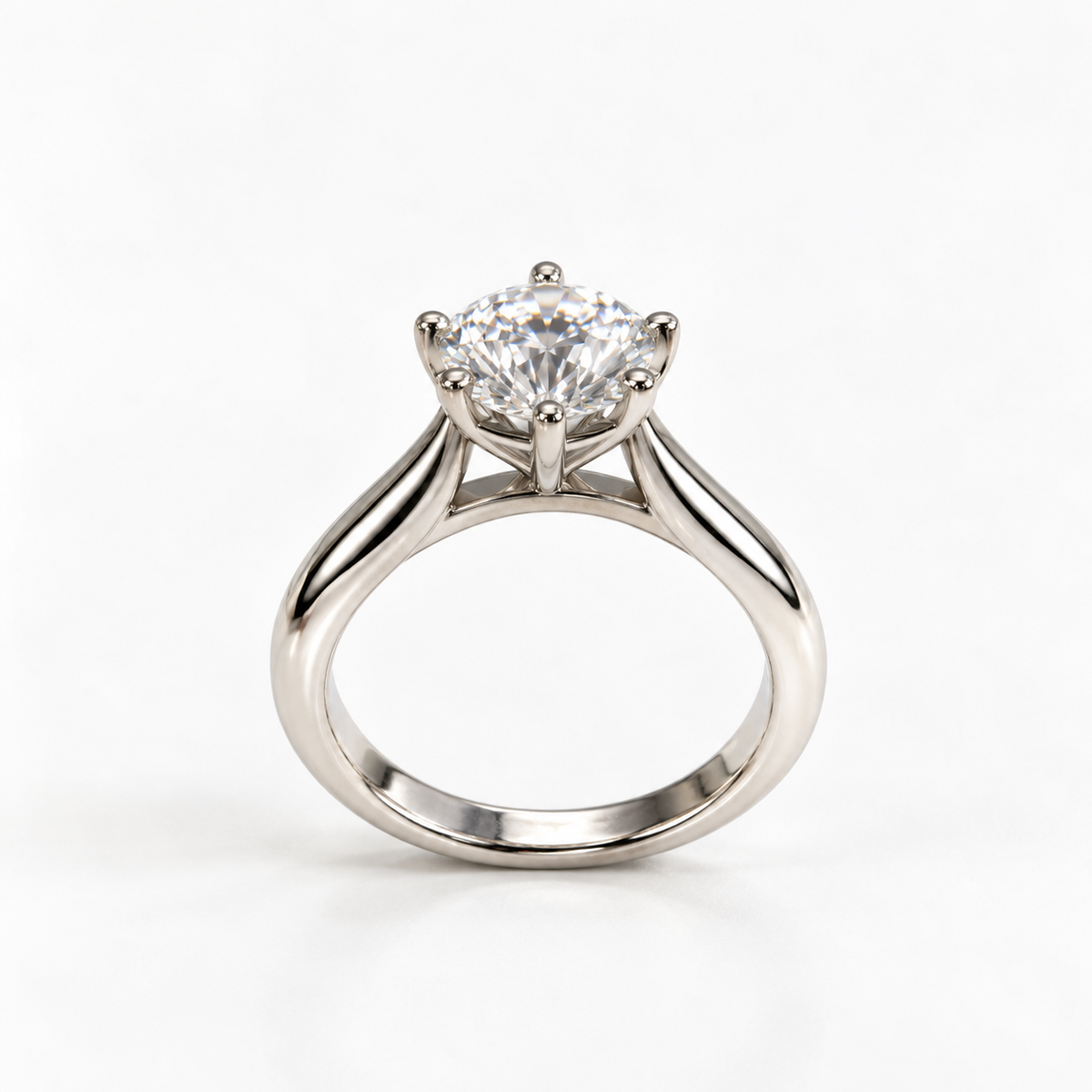 Cathedral solitaire engagement ring with six claw diamond setting and gallery rail by Windfall Jewellery Melbourne