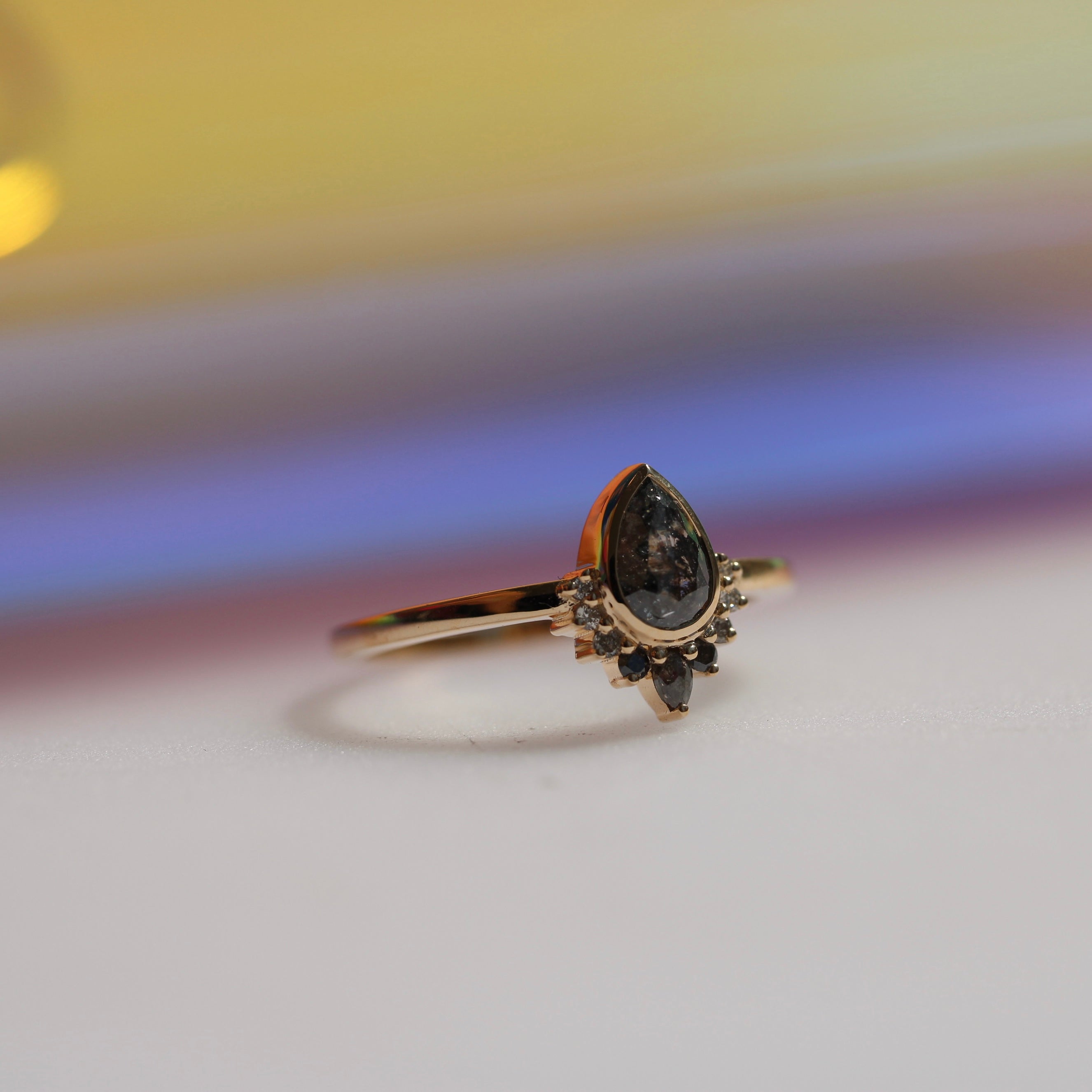 Bespoke -  0.62CT Pear Salt + Pepper Ivory Ring - Yellow Gold