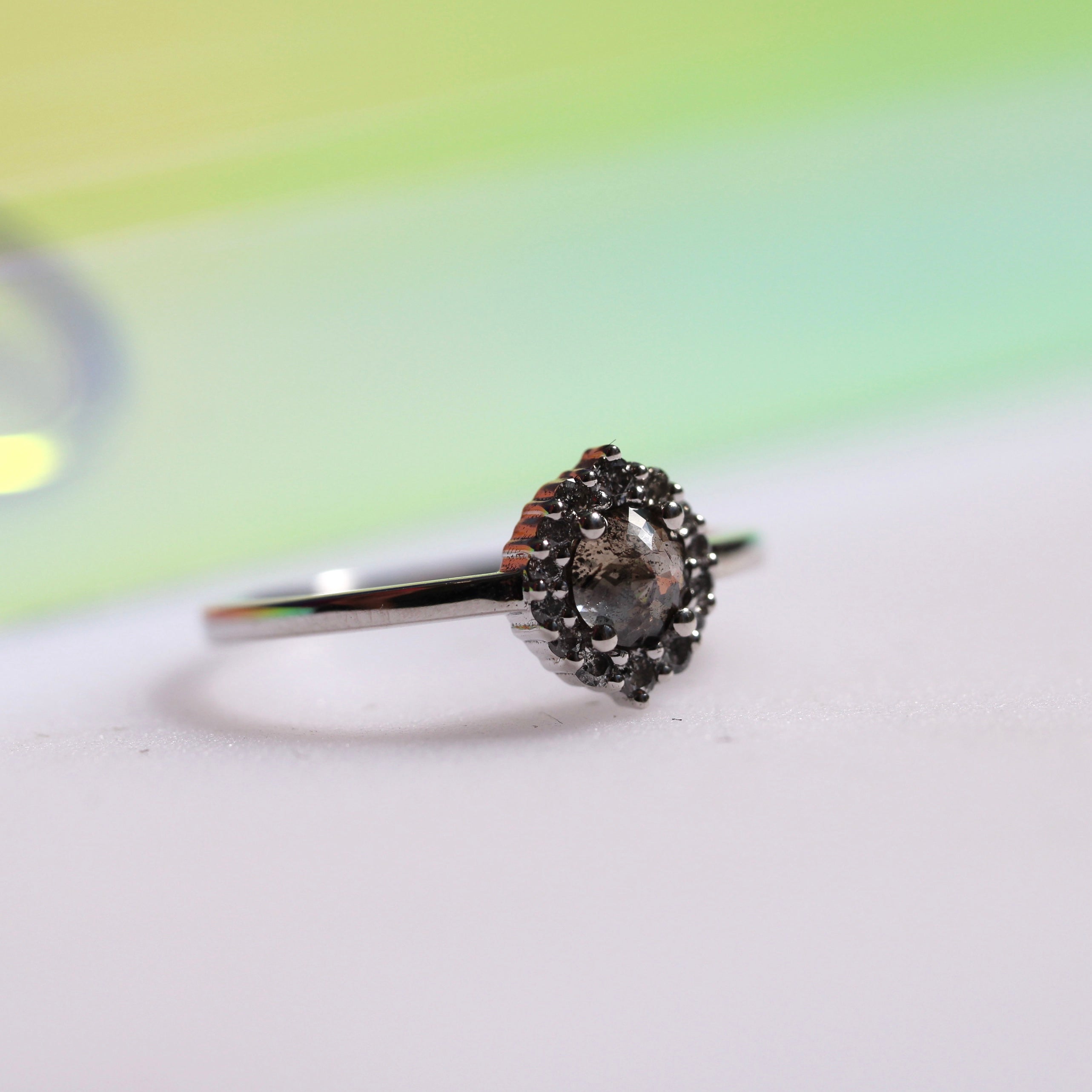 Bespoke -  Salt and Pepper Rose Cut Halo - 18CT White Gold