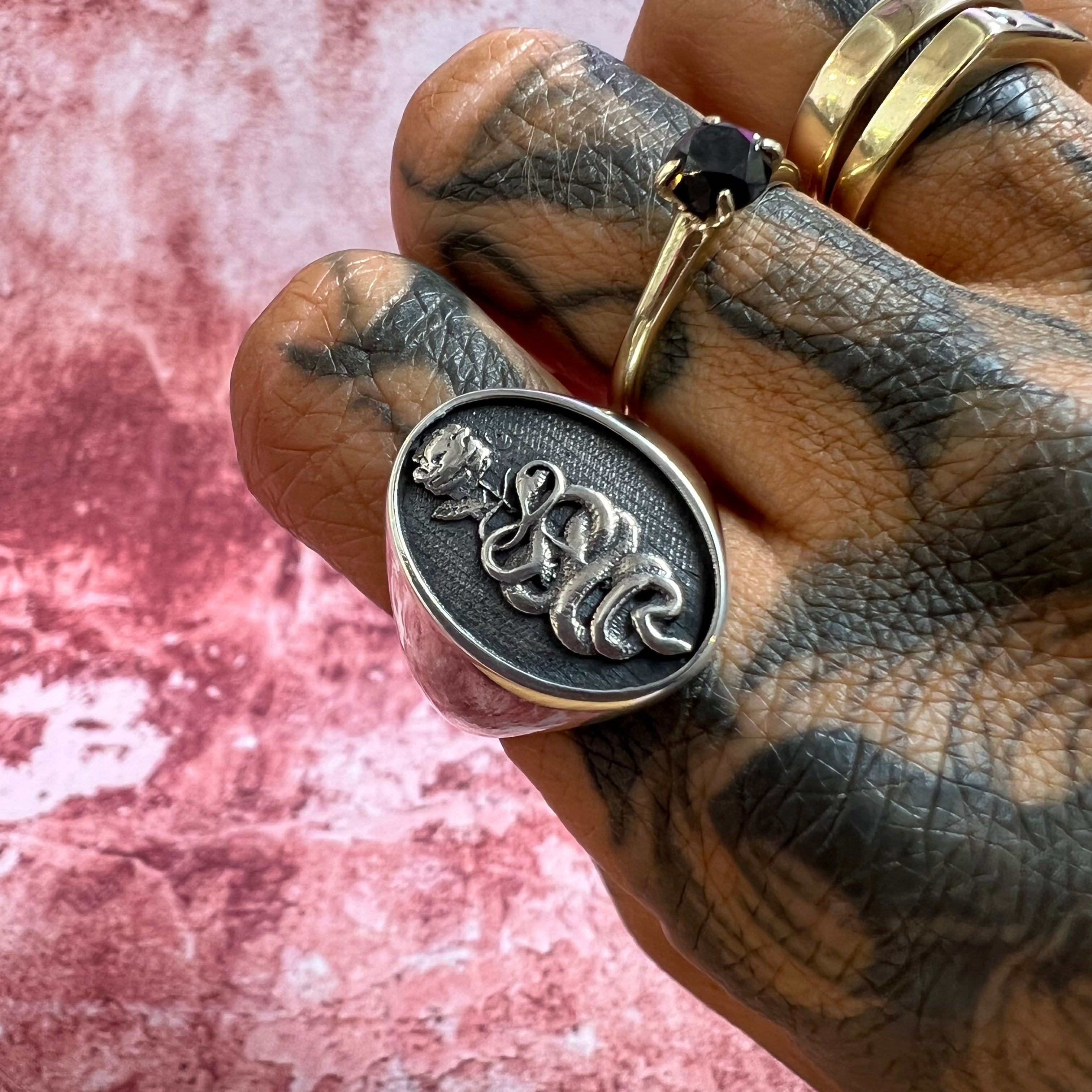 $ALE - Snake + Rose Ring - Ready to Ship - Size 8, 9 + 10