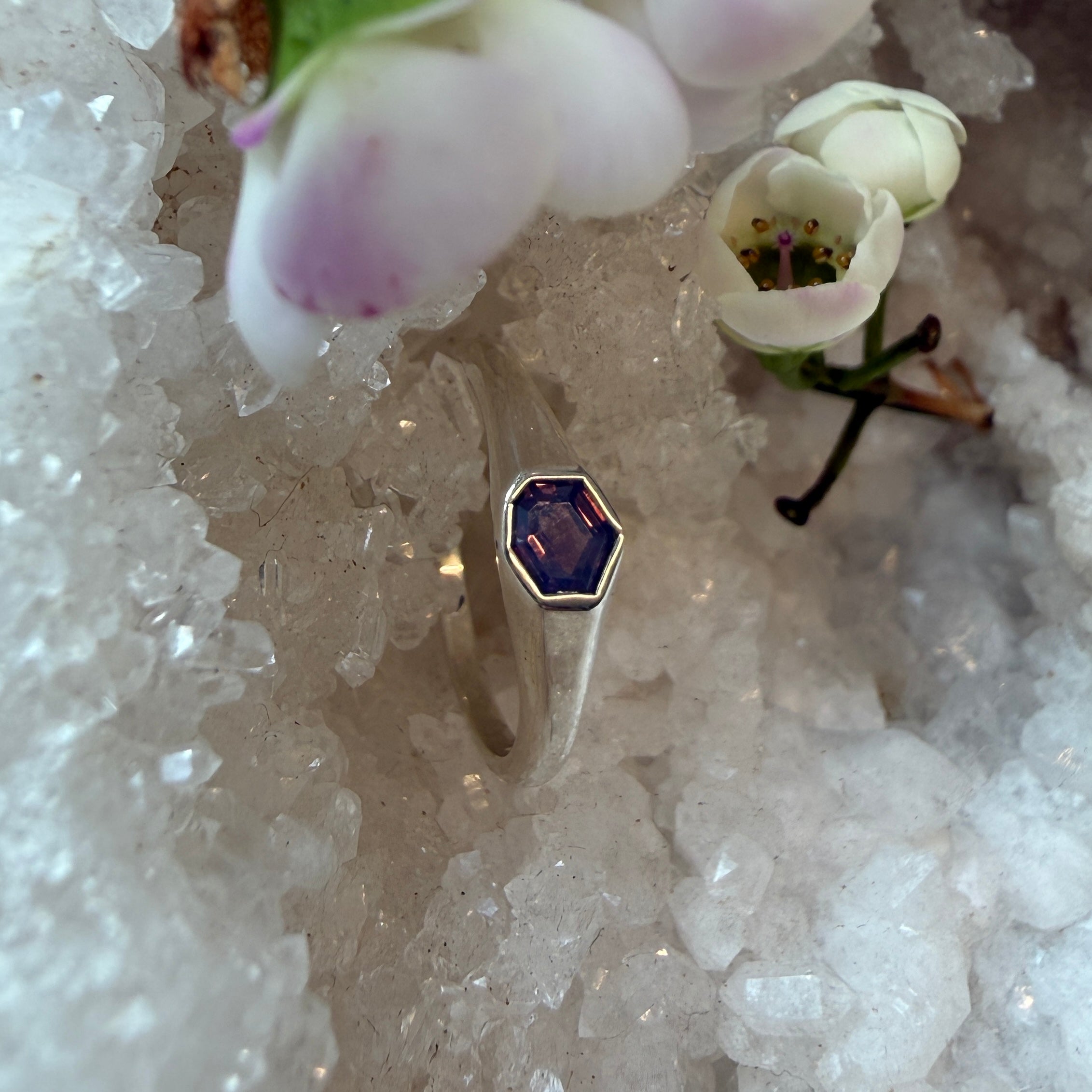 JULY SALE - Geometrical Unicorn Purple Sapphire Ring - Size N (6 3/4)