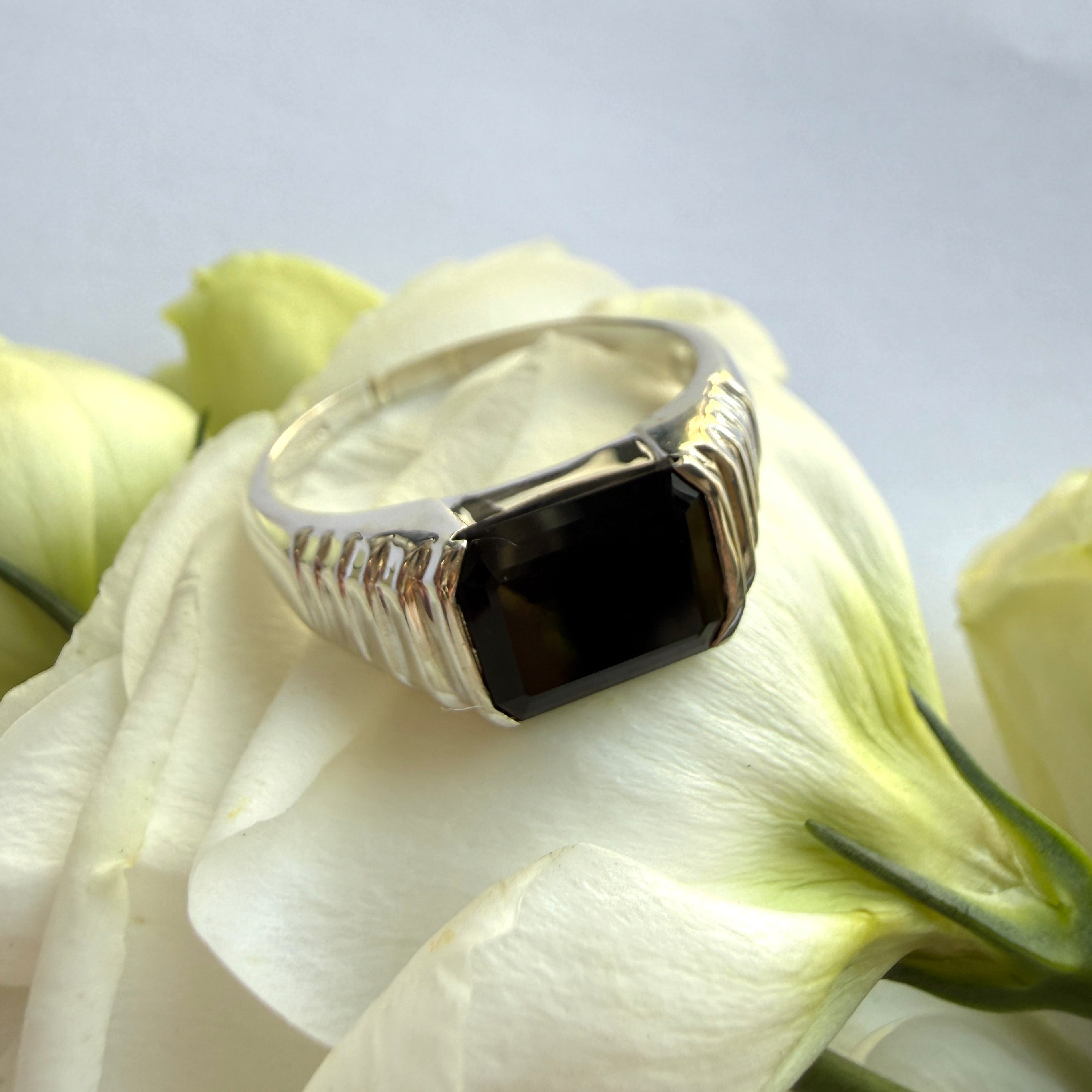JULY SALE - Geo Signet with Black Onyx - Size 10 3/4 (V)