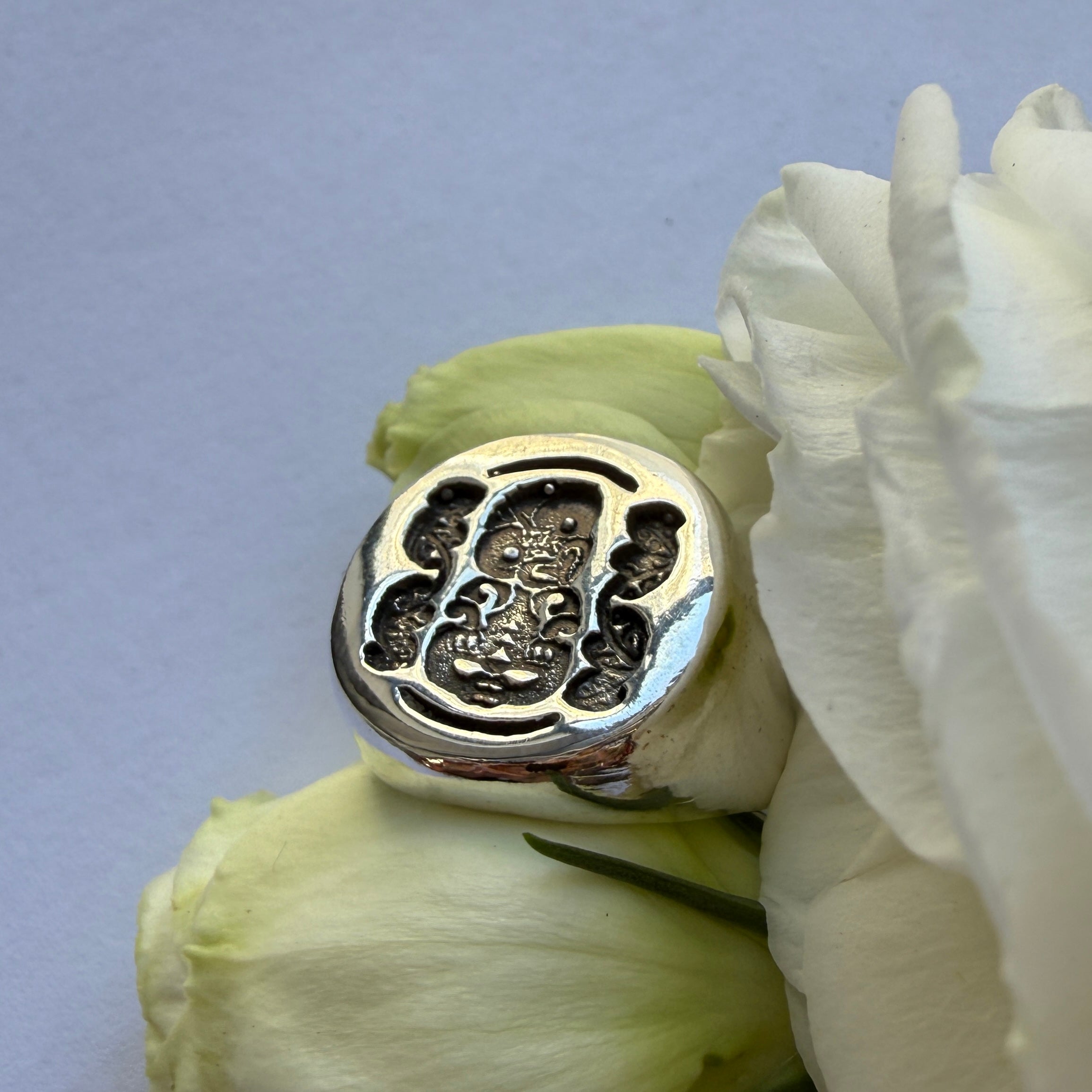 JULY SALE - Sterling Silver Tiki Ring- Size 7 3/4 (P)