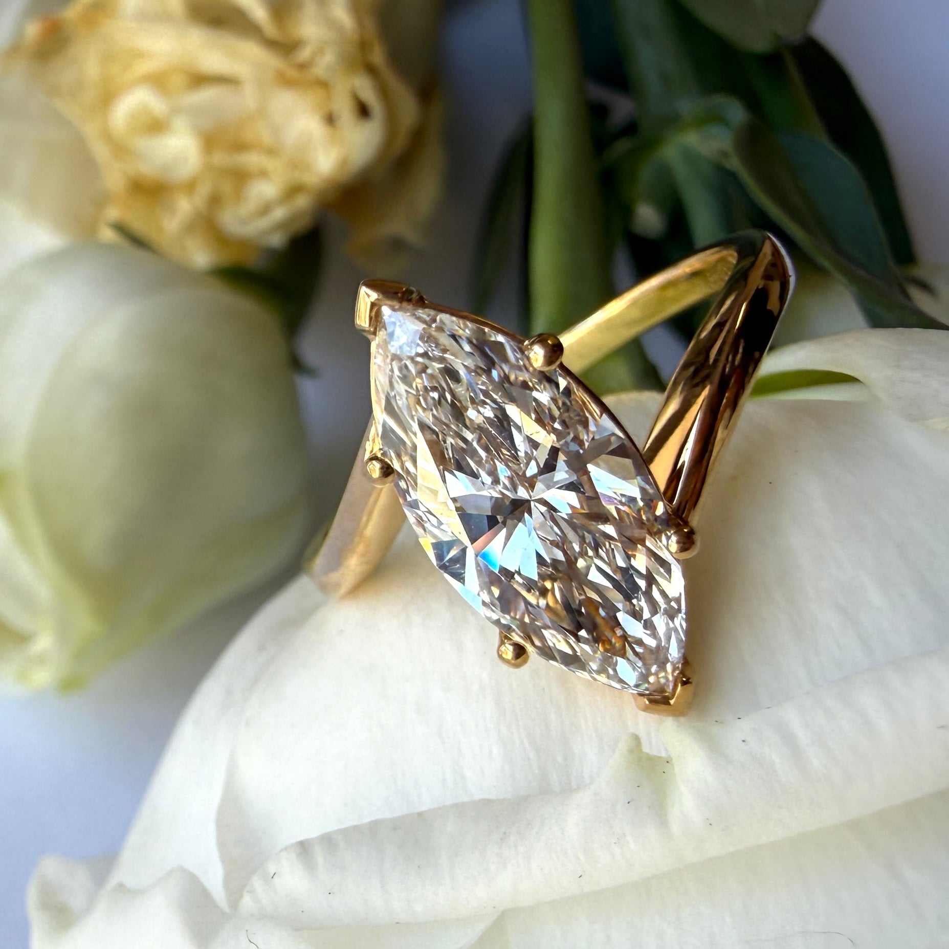 JULY SALE - Lab Grown Diamond Marquisse Bypass Solitaire - 18CT Yellow Gold  - Size 7 (N 1/2)
