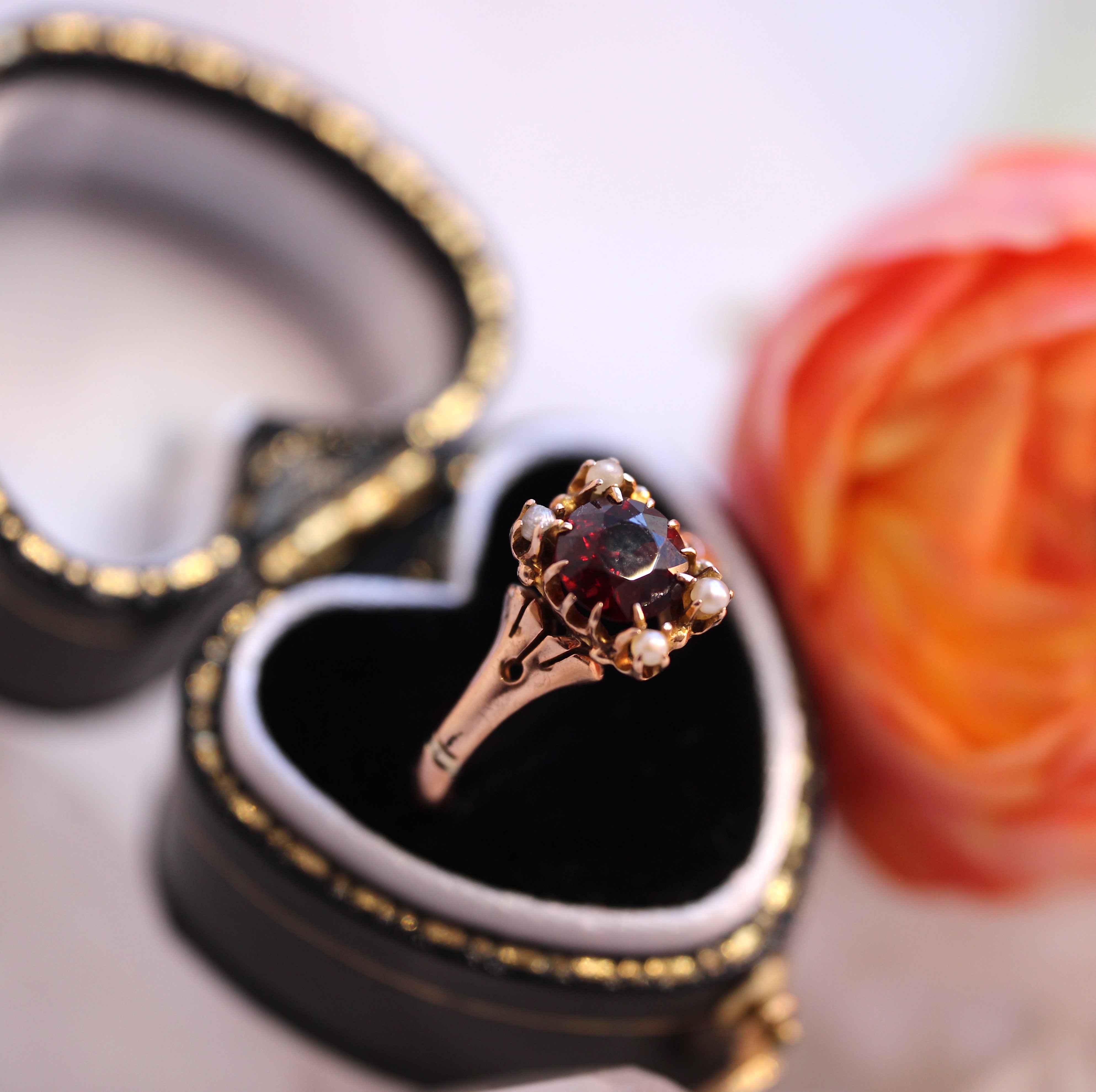Vintage Bijoux - Victorian Garnet & Seed Pearl Cluster Ring  (c. 1880–1900)