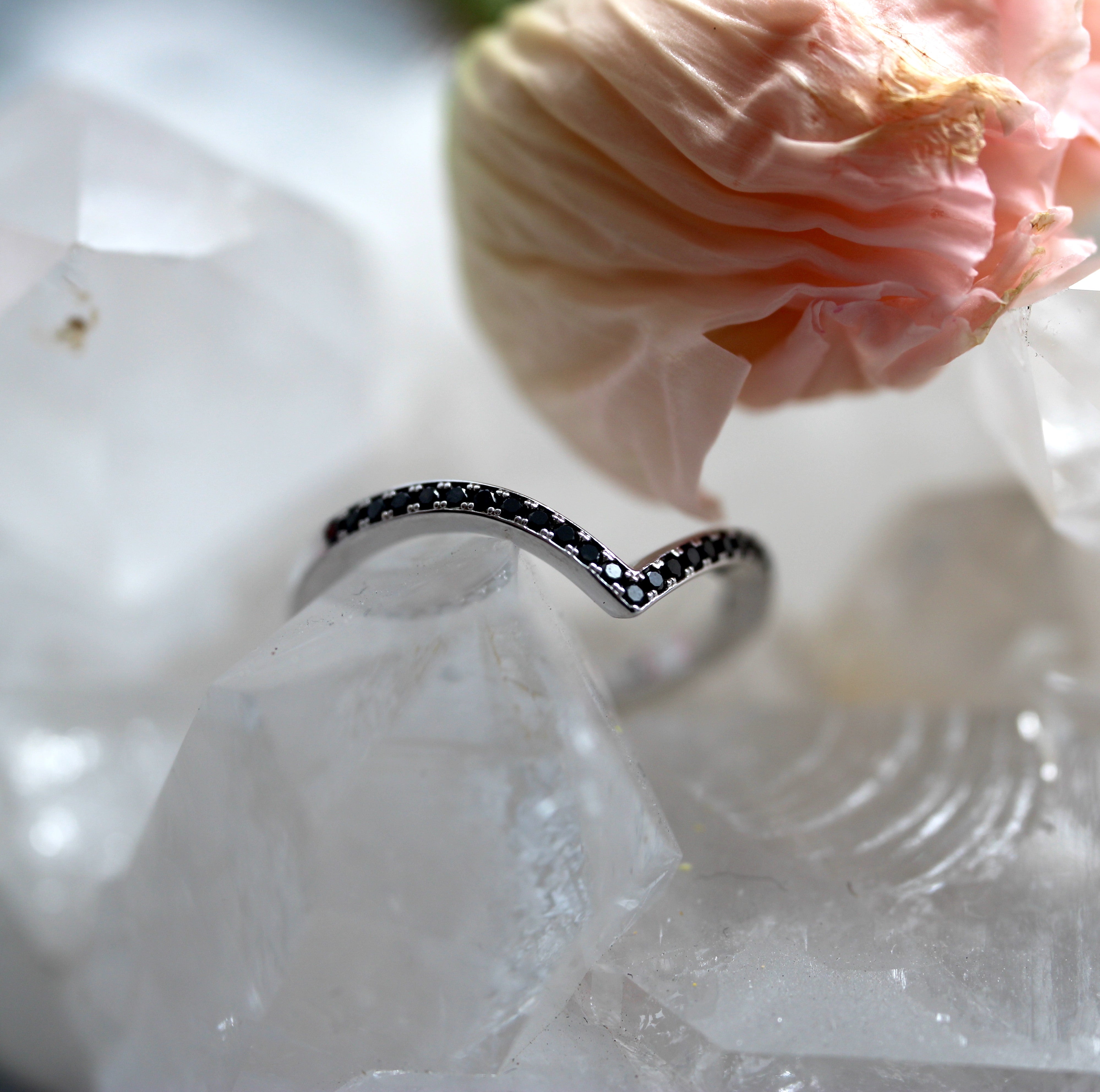 SALE - Bent Stacker Band - Black Diamonds - White Gold - Ready to Ship