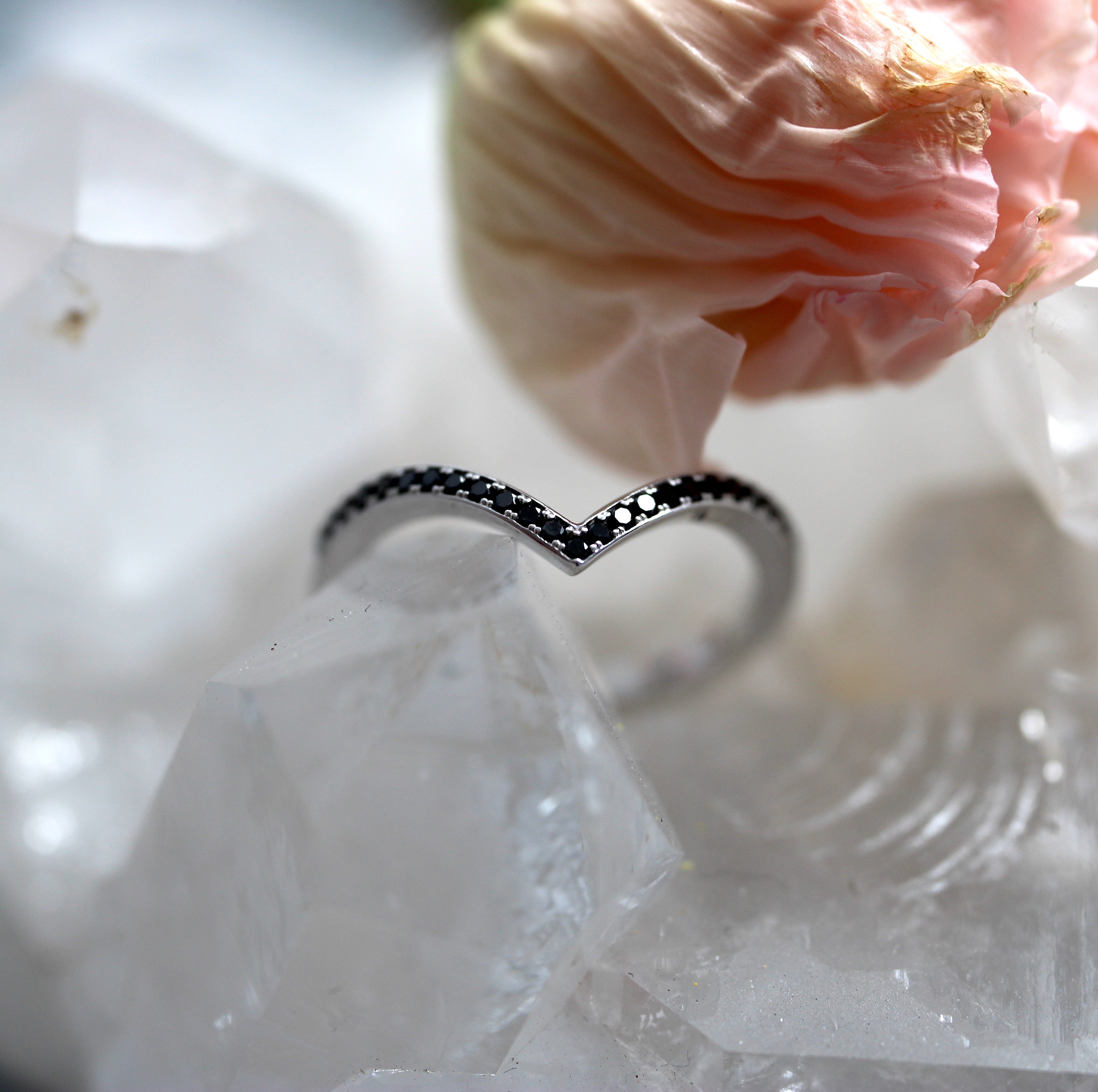 SALE - Bent Stacker Band - Black Diamonds - White Gold - Ready to Ship