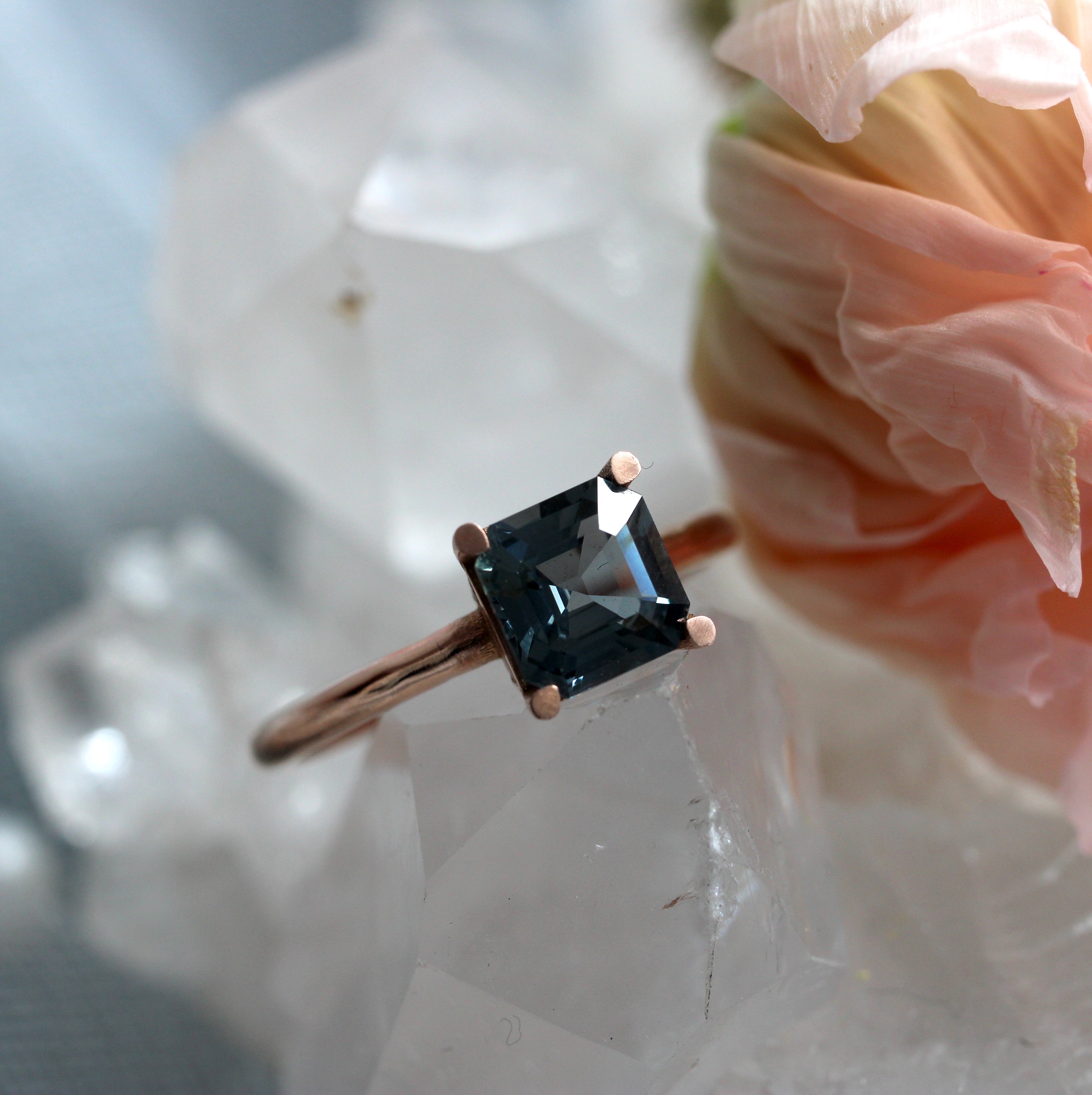SALE - Asscher Cut Solitaire - Grey Spinel - Rose Gold - Ready to Ship