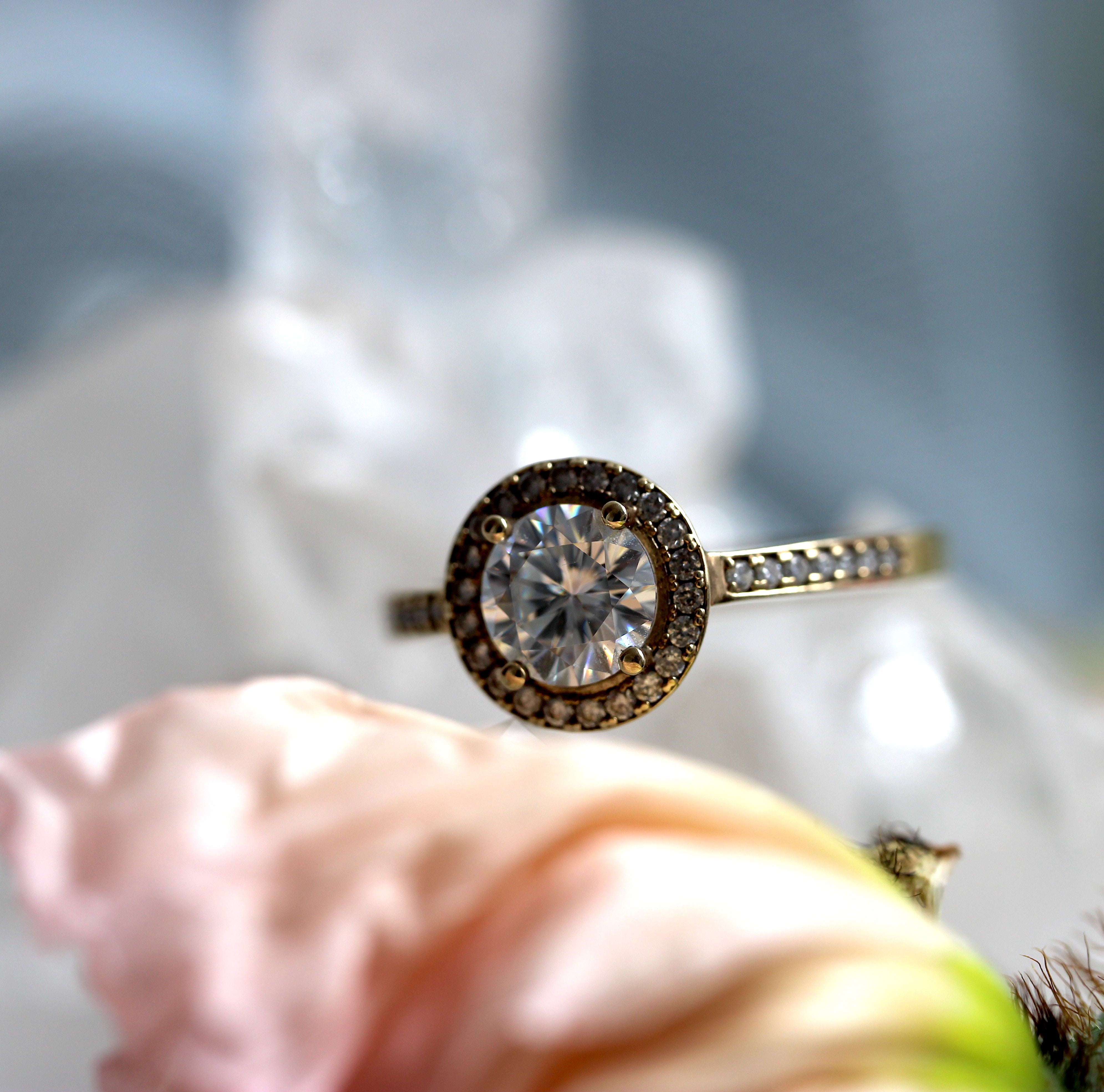 Halo Ring  - Moissanite - Yellow Gold - Ready to Ship