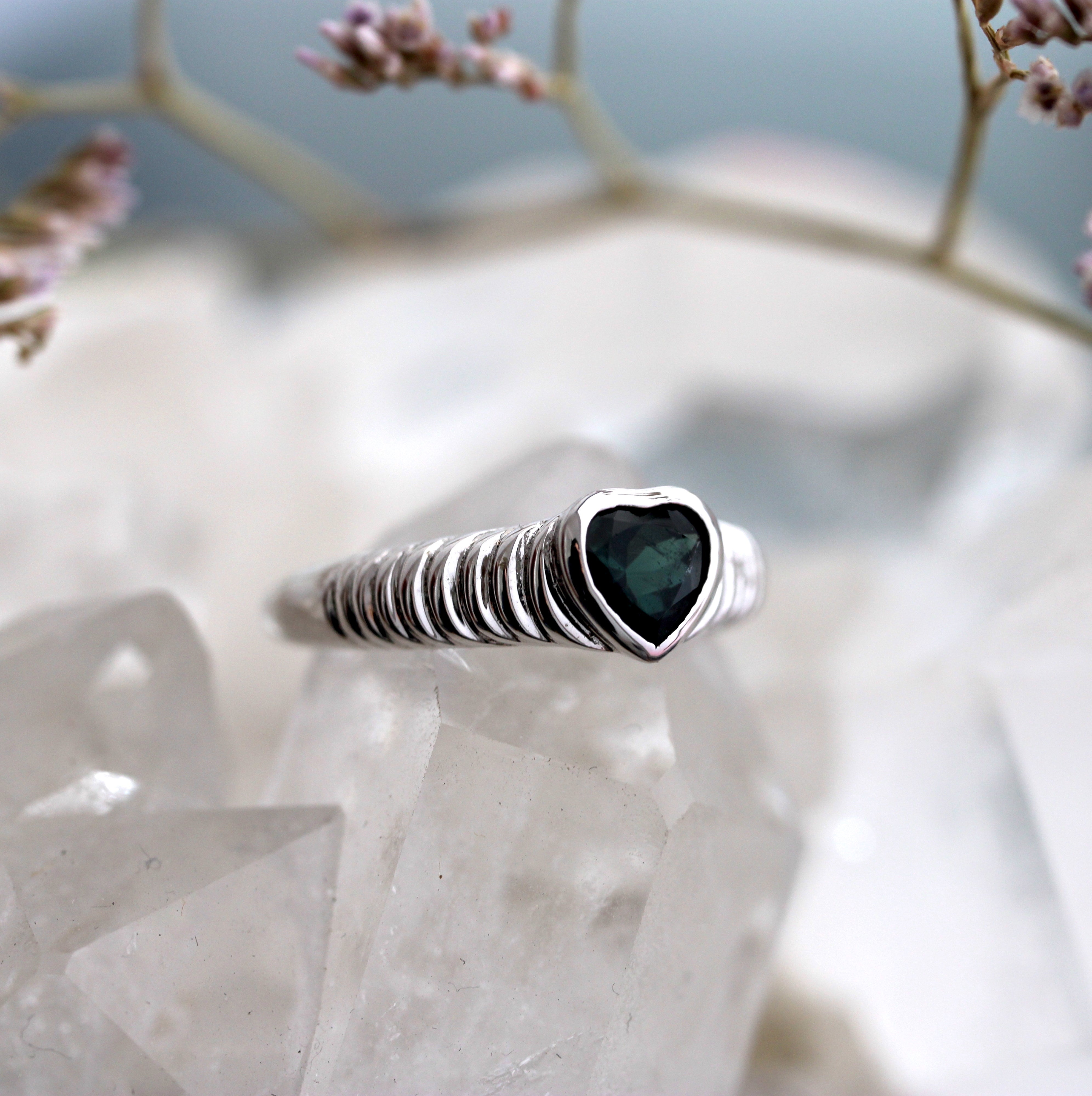 Green Tourmaline Rigid Heart Ring - Ready to Ship