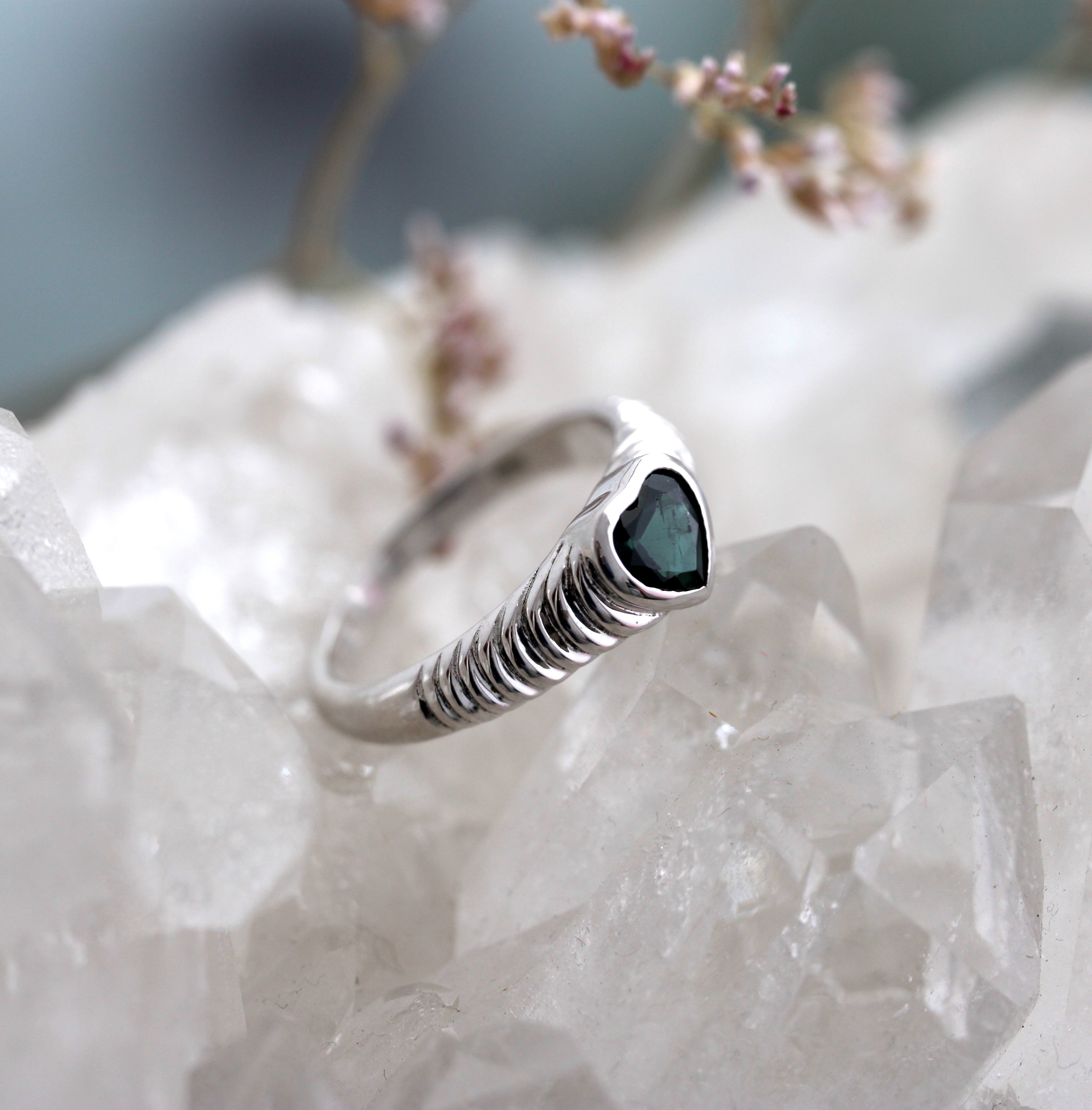 Green Tourmaline Rigid Heart Ring - Ready to Ship