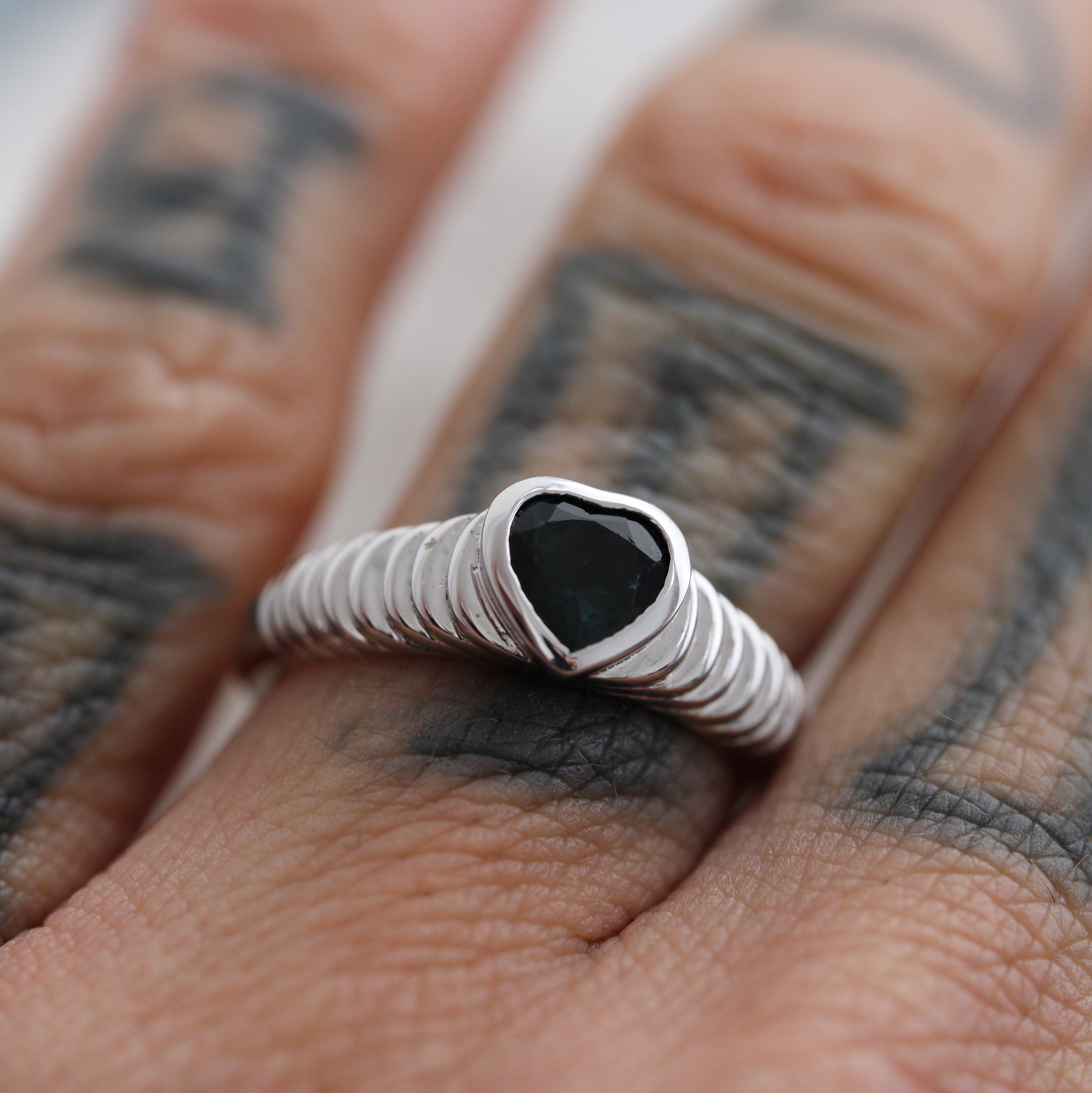 Green Tourmaline Rigid Heart Ring - Ready to Ship