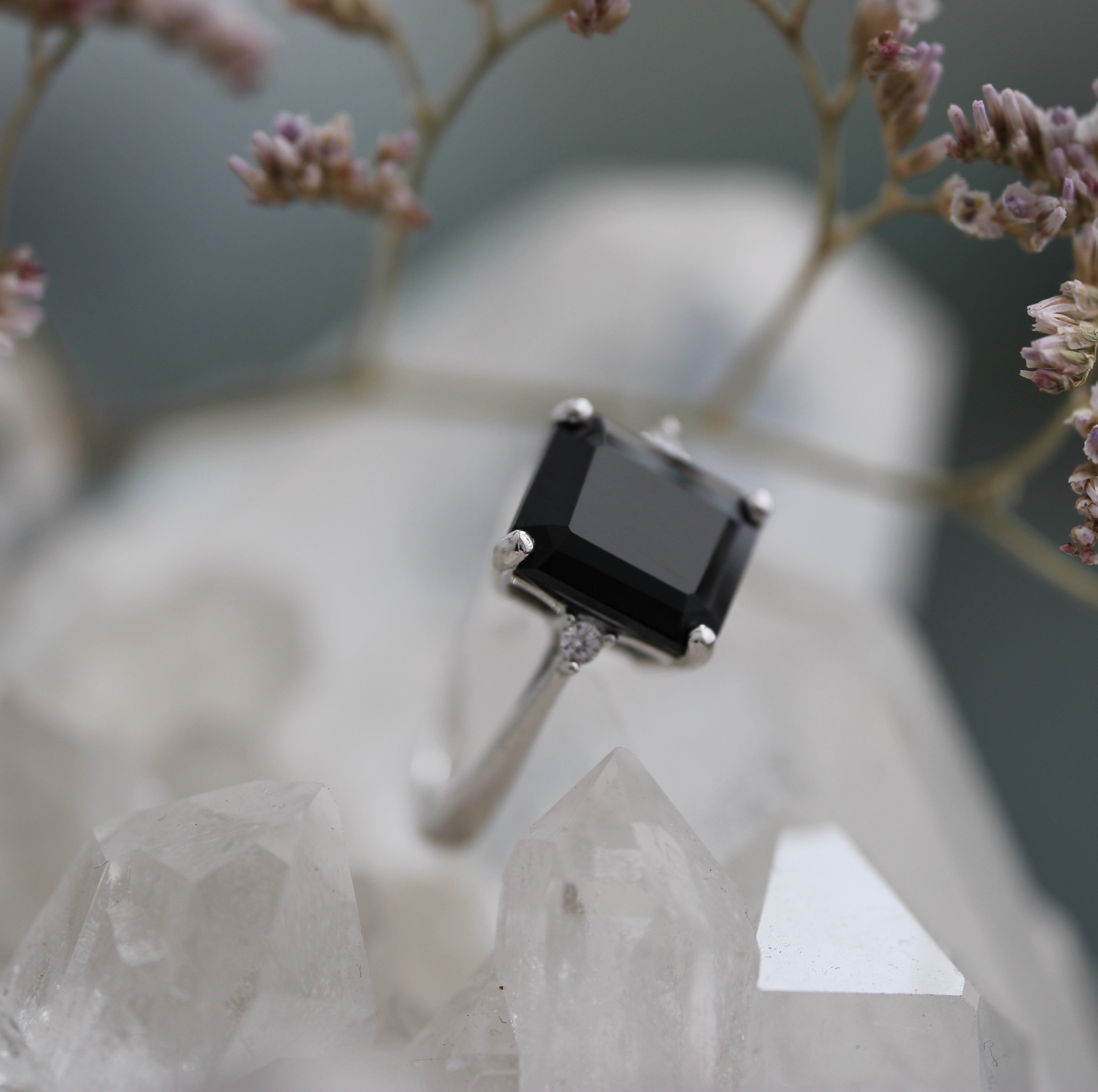 3.81CT Black Spinel Trinity Ring  - Ready to Ship