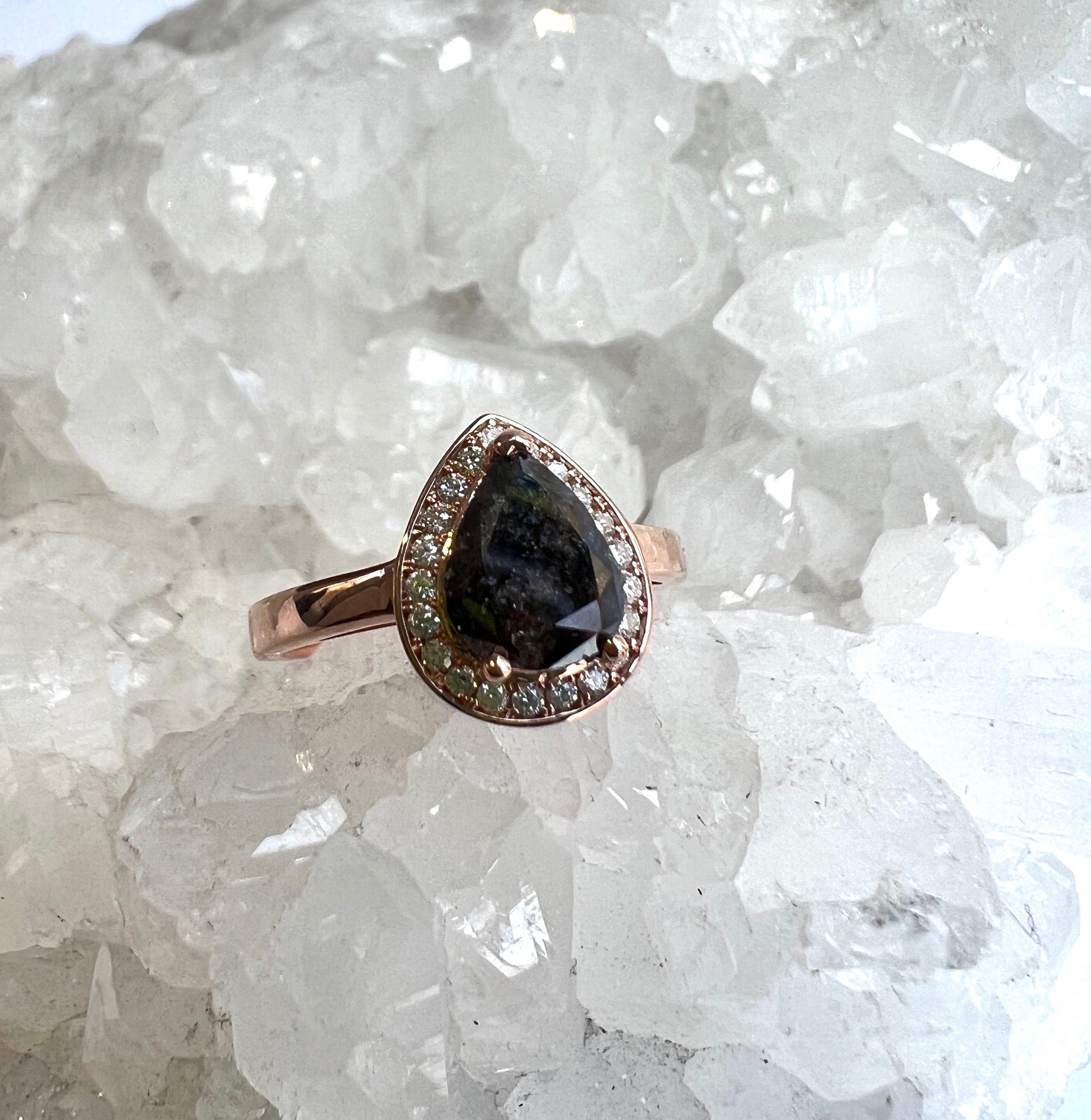 1.5CT Pear Salt + Pepper Halo - Ready To Ship