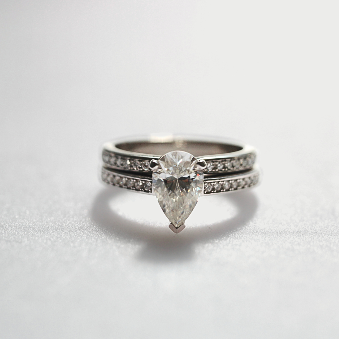 Pinched_wedding_band_with_white_diamonds with engagement ring
