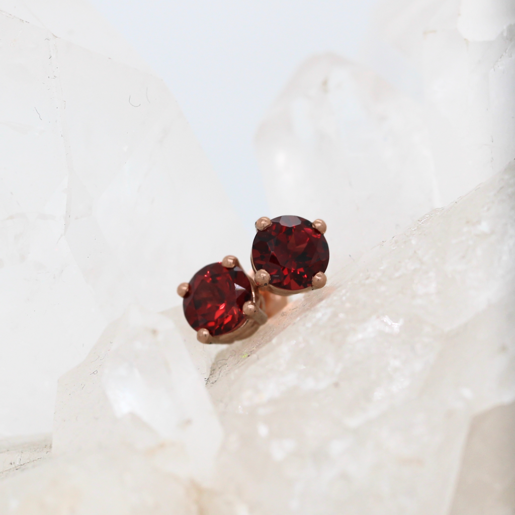 Garnet Earrings - 6mm - Rose Gold - Ready to Ship