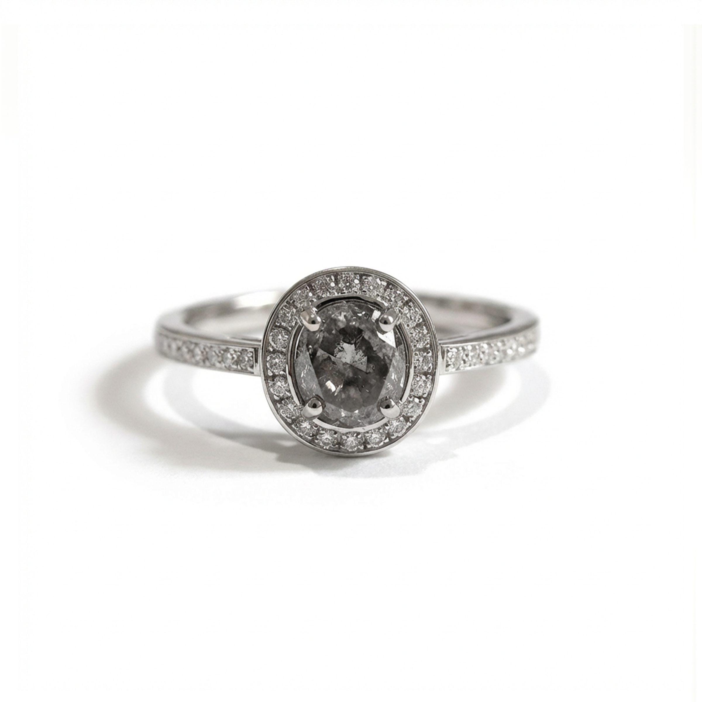 Salt and Pepper Diamond in Halo style engagement ring