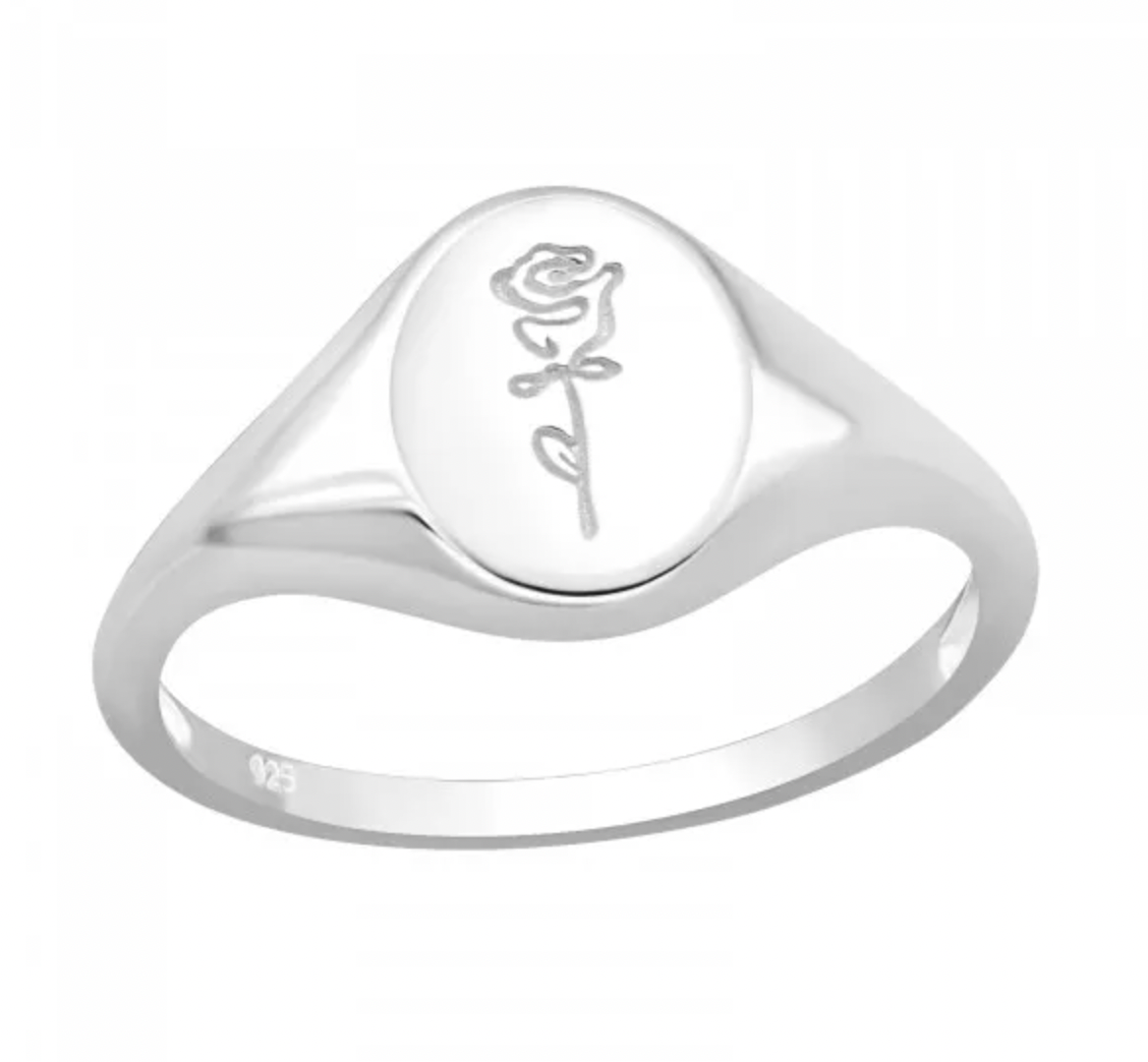 Rose Signet Ring - Silver