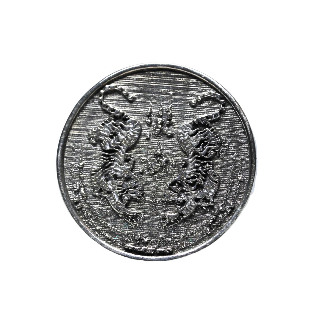 JULY SALE - Thai Sak Yant Twin Tiger Signet - Sterling Silver - Size Q