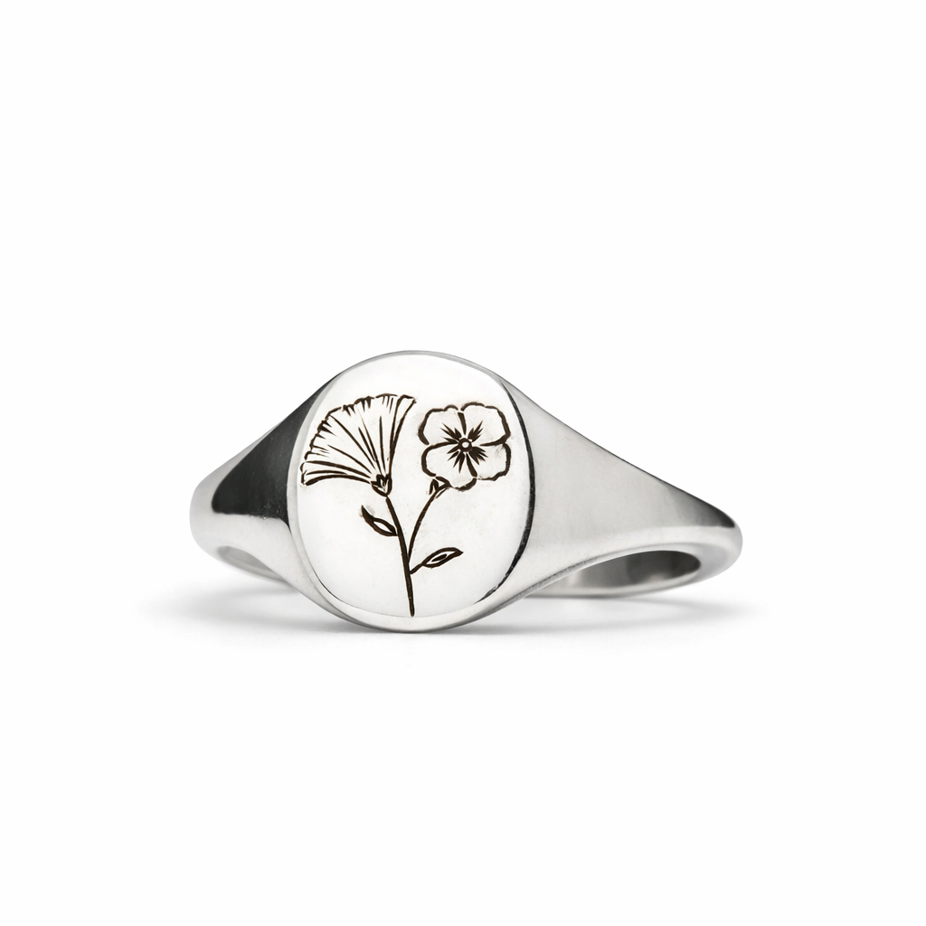 birthflower hand engraved oval signet