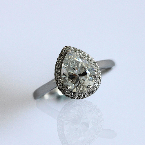 SALE - Pear Halo - Moissanite