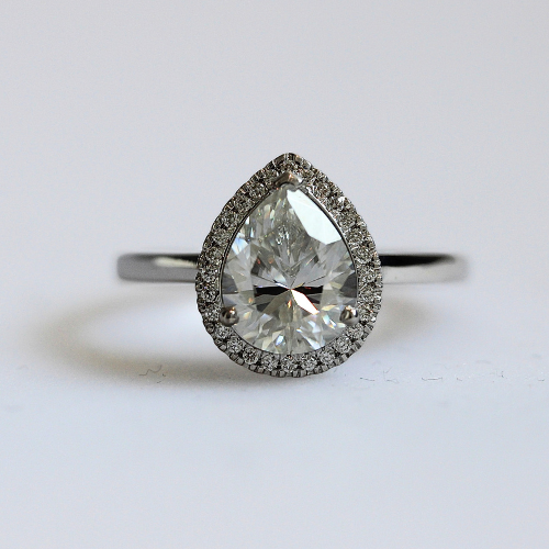 SALE - Pear Halo - Moissanite - Size T